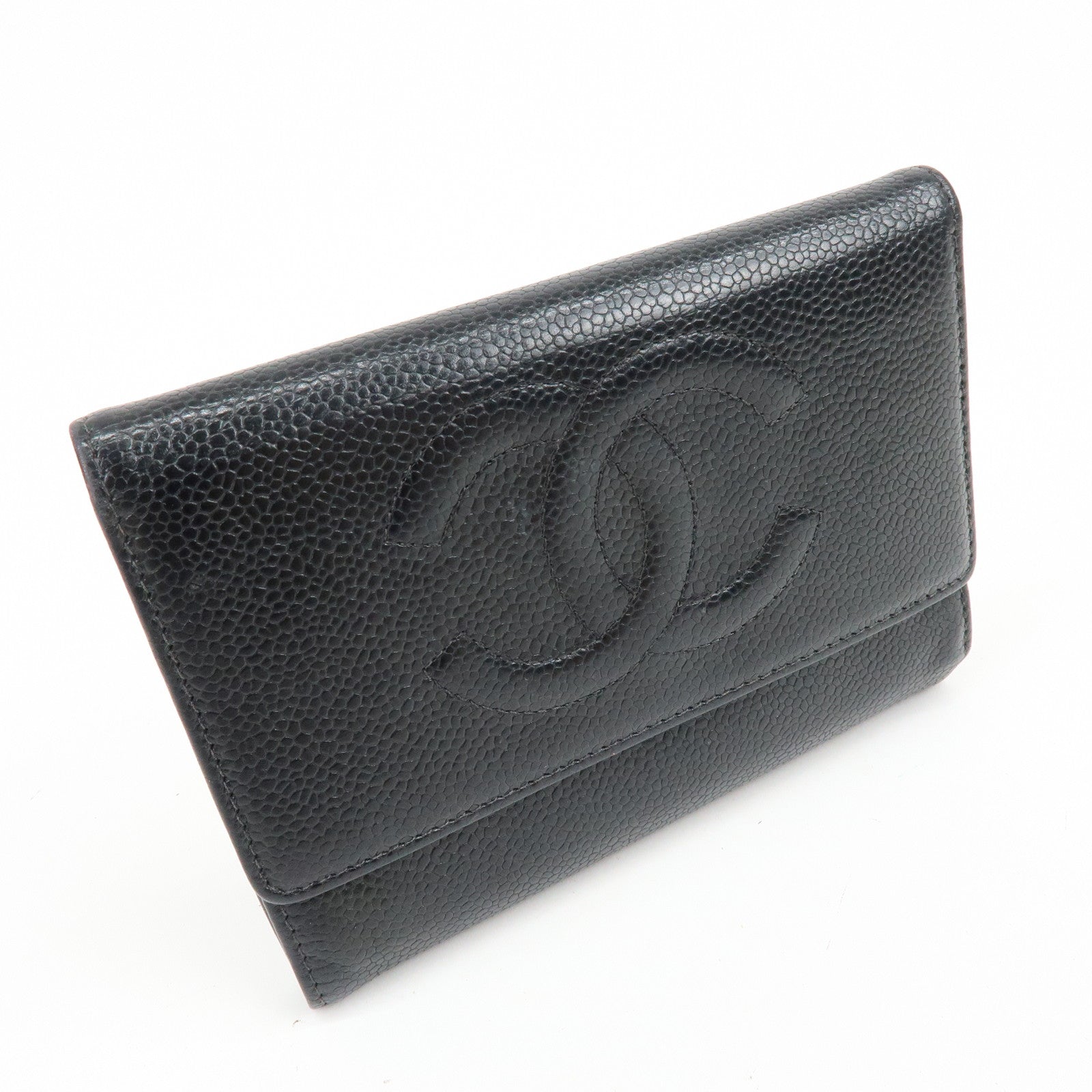 CHANEL COCO Mark Caviarskin Compact Flap Wallet Black