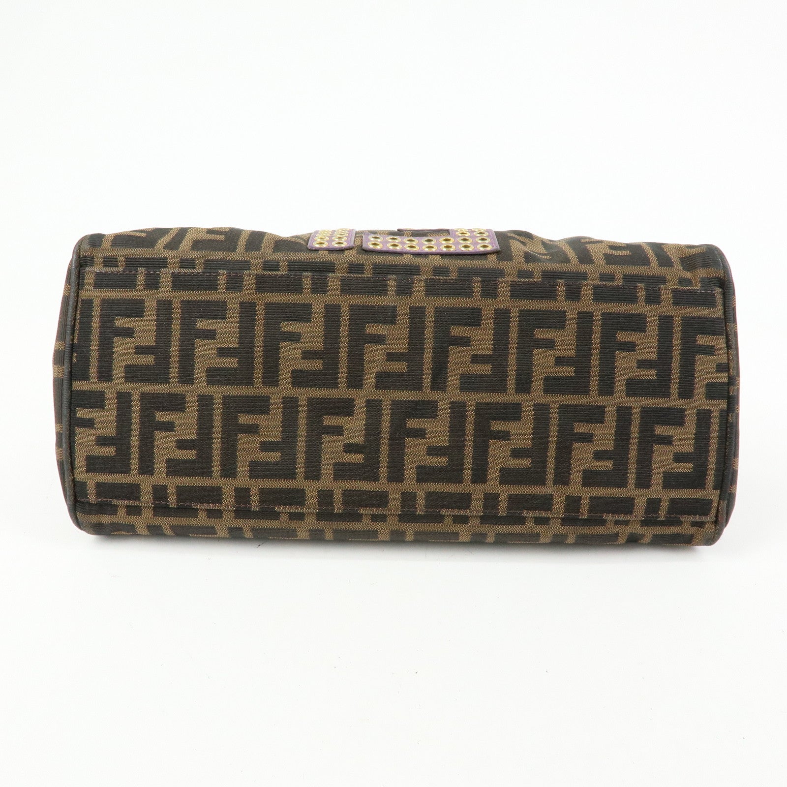 FENDI Ethnico Zucca Canvas Leather Shoulder Bag Brown Purple 8BN157