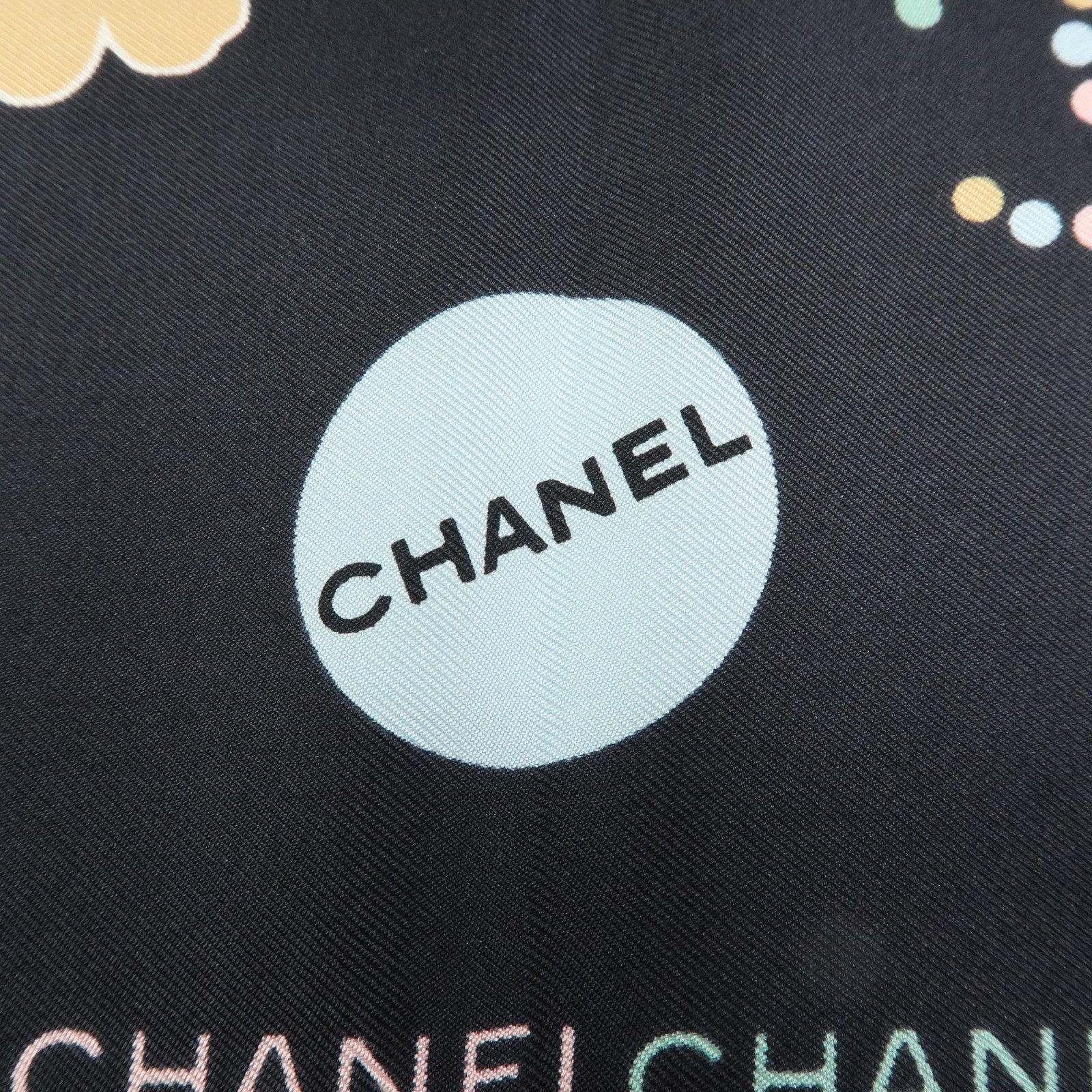 CHANEL No.5 Silk 100% Scarf Black Multicolor
