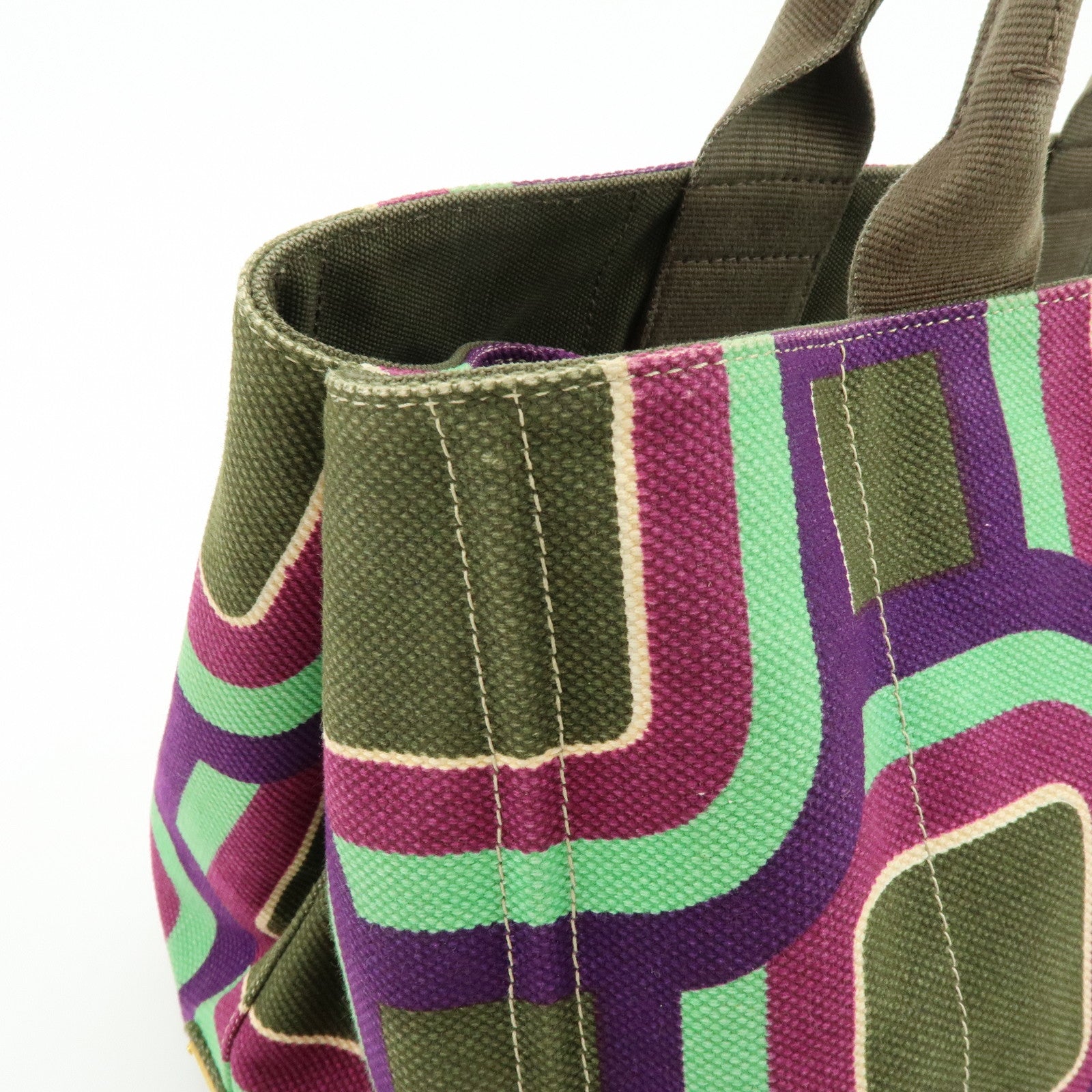 PRADA Triangle Logo Canapa Large Canvas Tote Bag Hand Bag BN1872