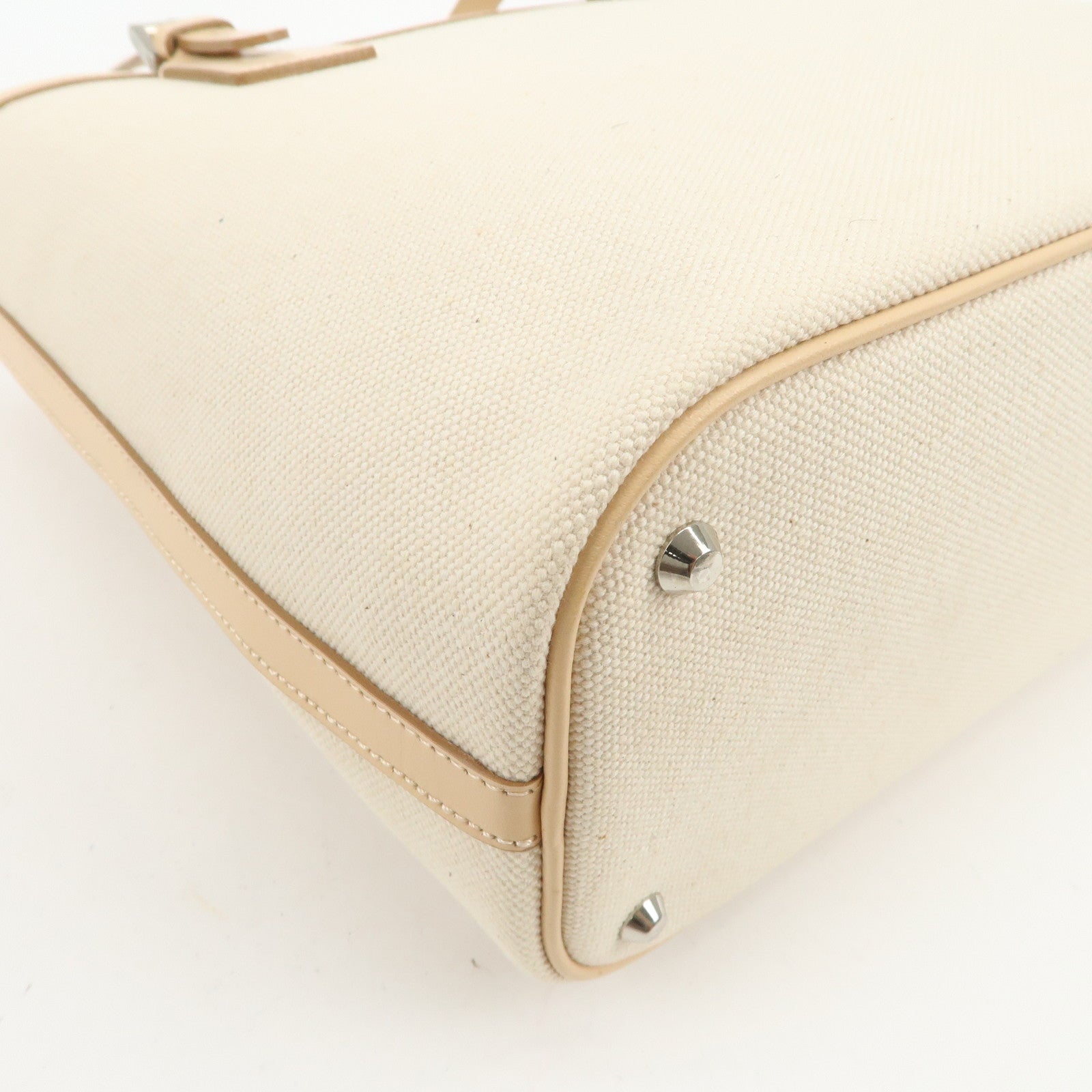 BURBERRY Cotton Leather Tote Bag Hand Bag Natural Beige