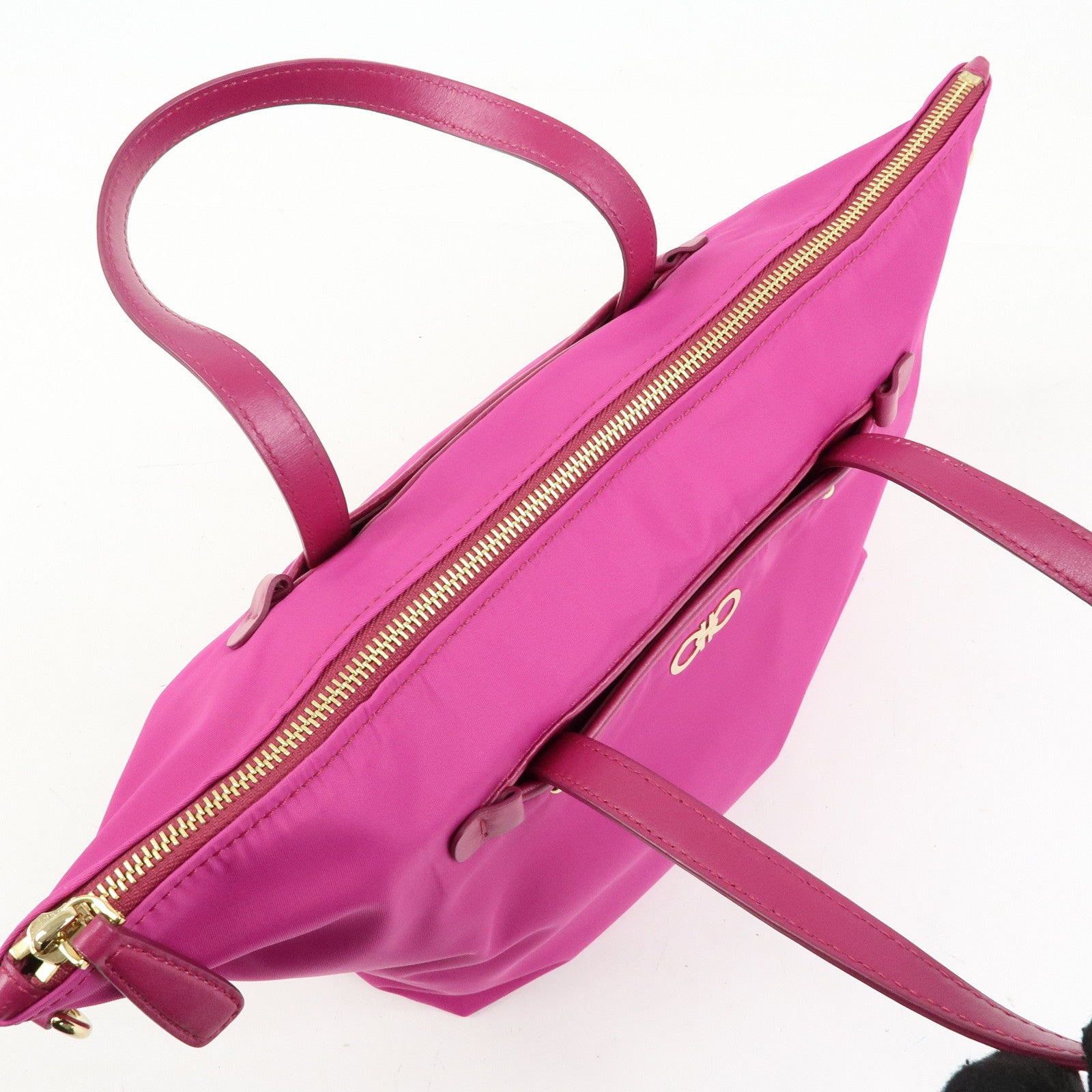 Ferragamo Gancini Nylon Leather 2Way Bag Hand Bag Shoulder Bag Pink