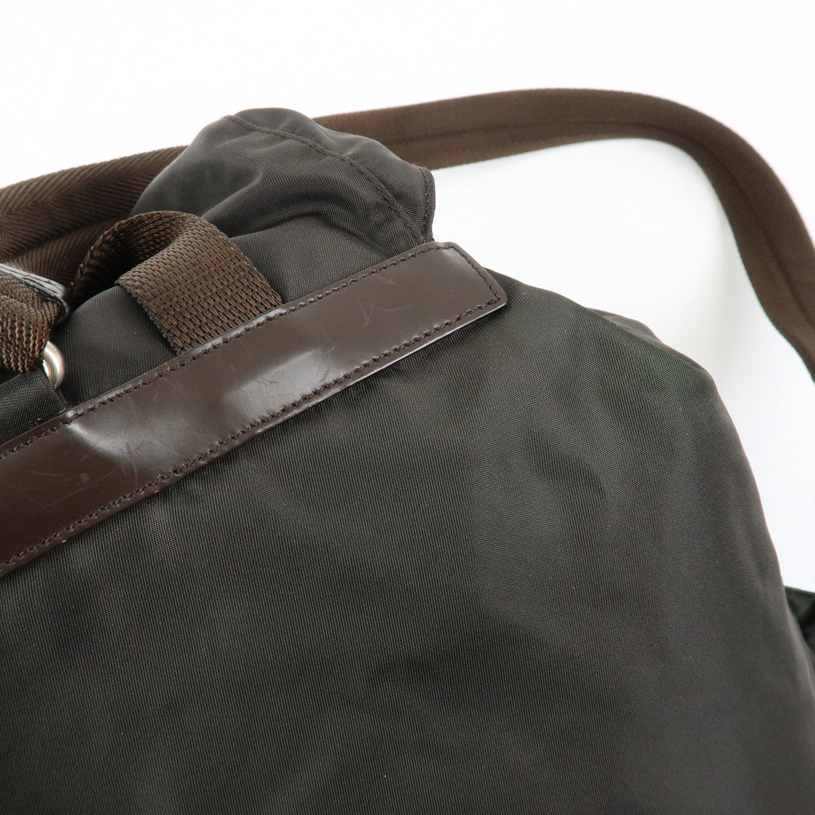 PRADA Triangle Logo Nylon Leather Backpack Rucksack Brown B2811