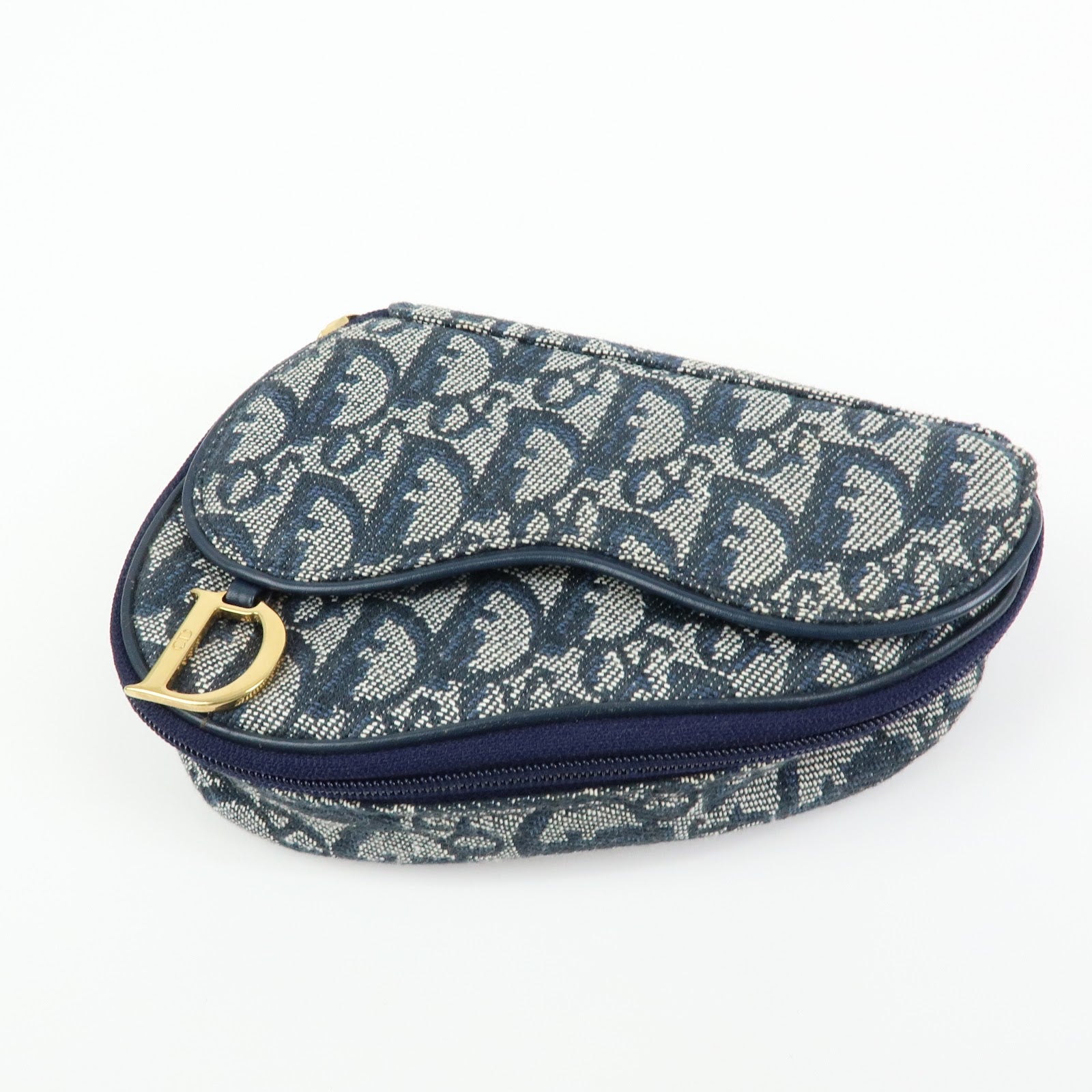 Christian Dior Trotter Jacquard Canvas Pouch Cosmetic Case Navy