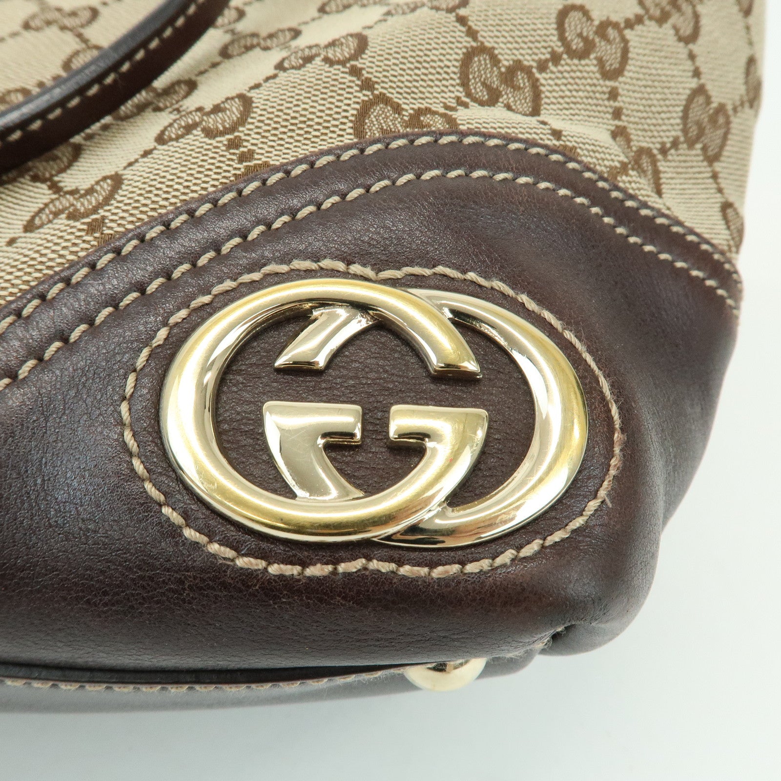 GUCCI New Britt Interlocking G Tote Bag Shoulder Bag Brown 169946
