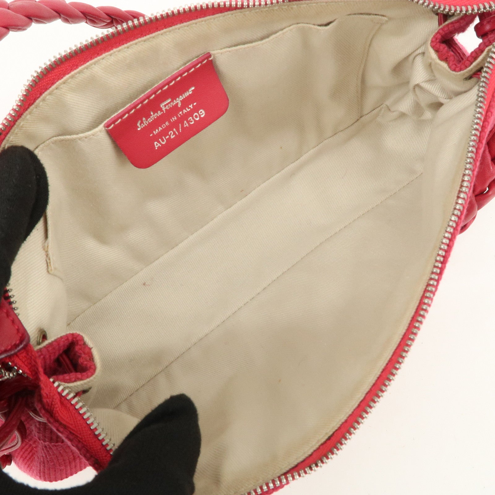 Ferragamo Logo Canvas Leather Shoulder Bag Hand Bag Pink