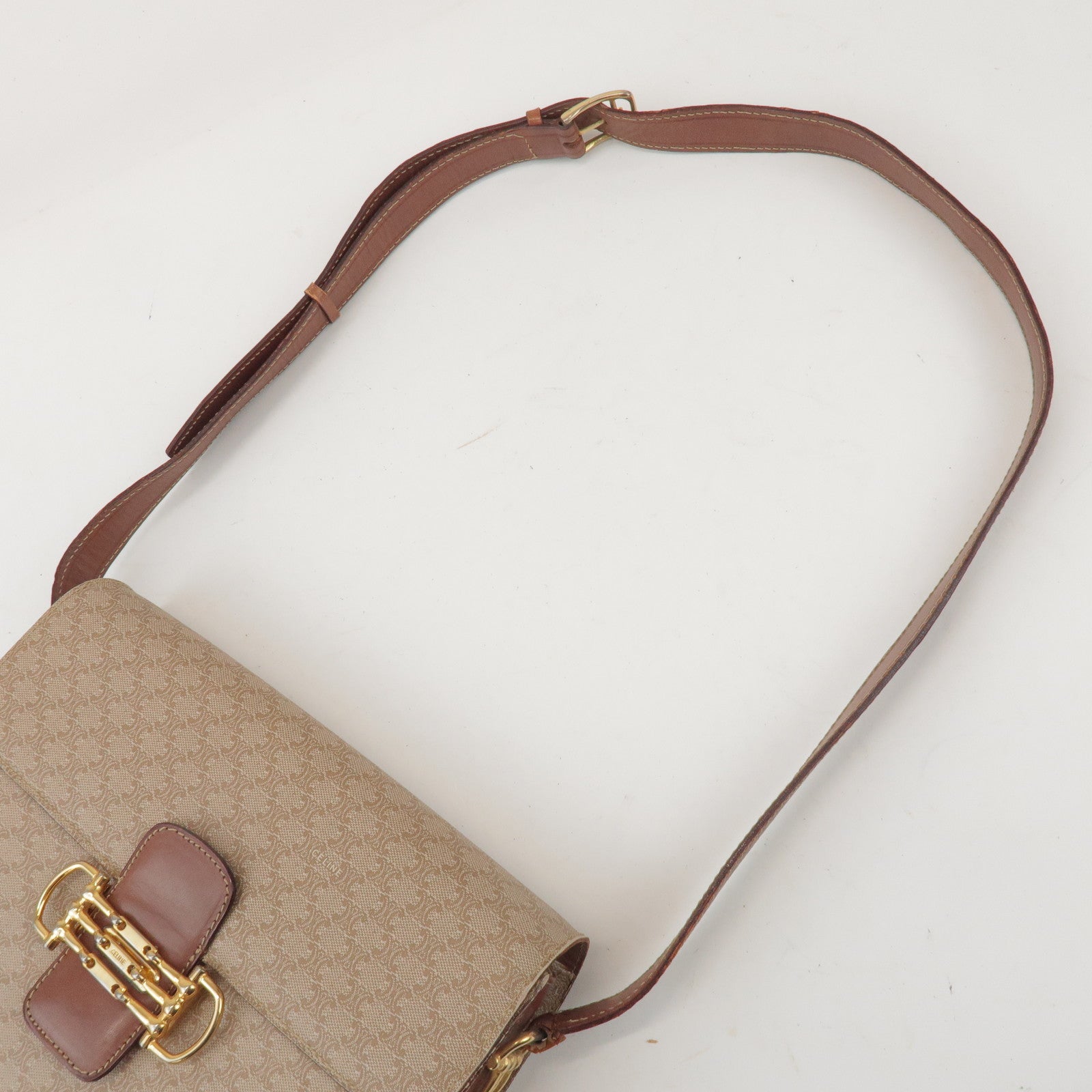 CELINE Macadam PVC Leather Shoulder Bag Beige Brown