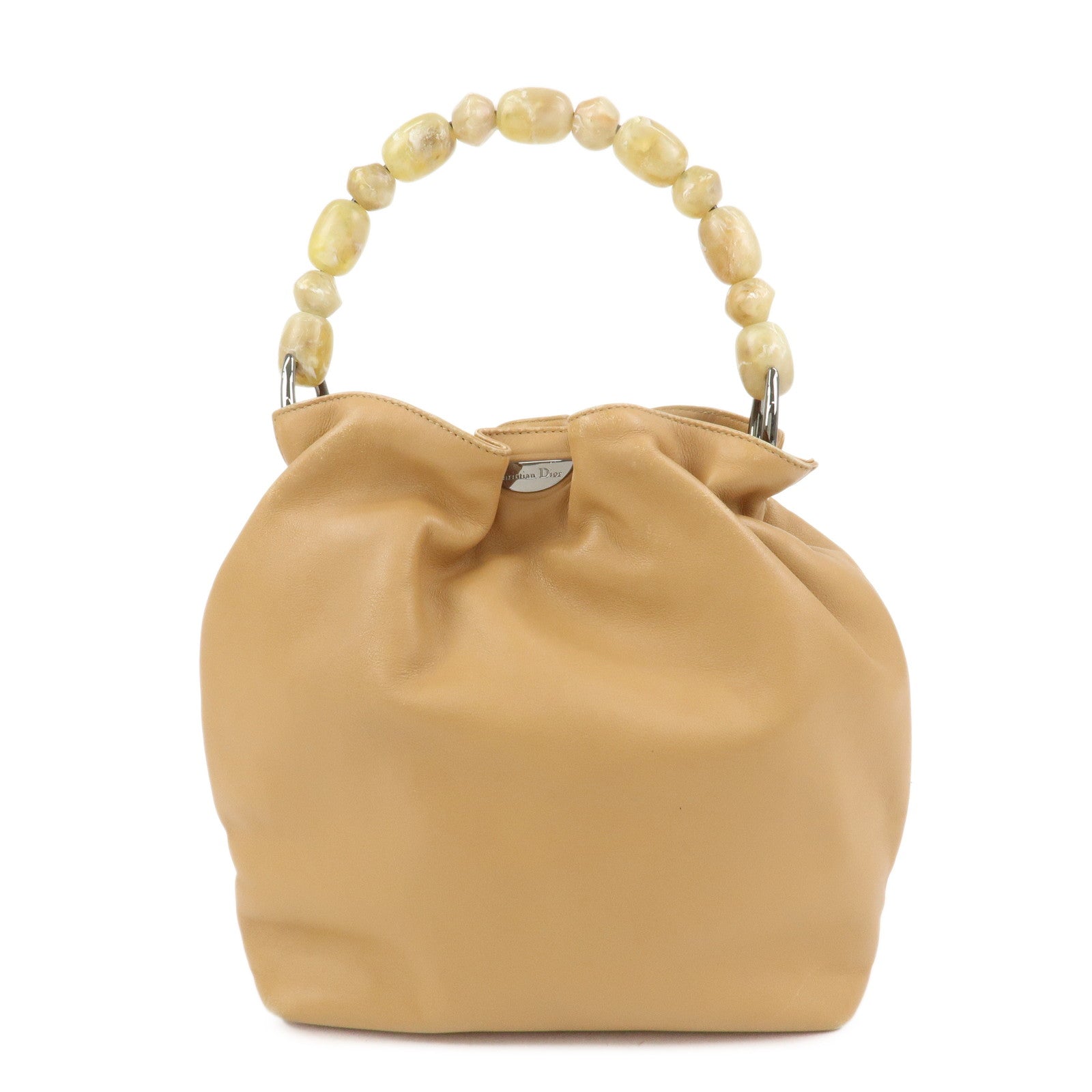 Christian Dior Maris Pearl Leather Hand Bag Light Brown
