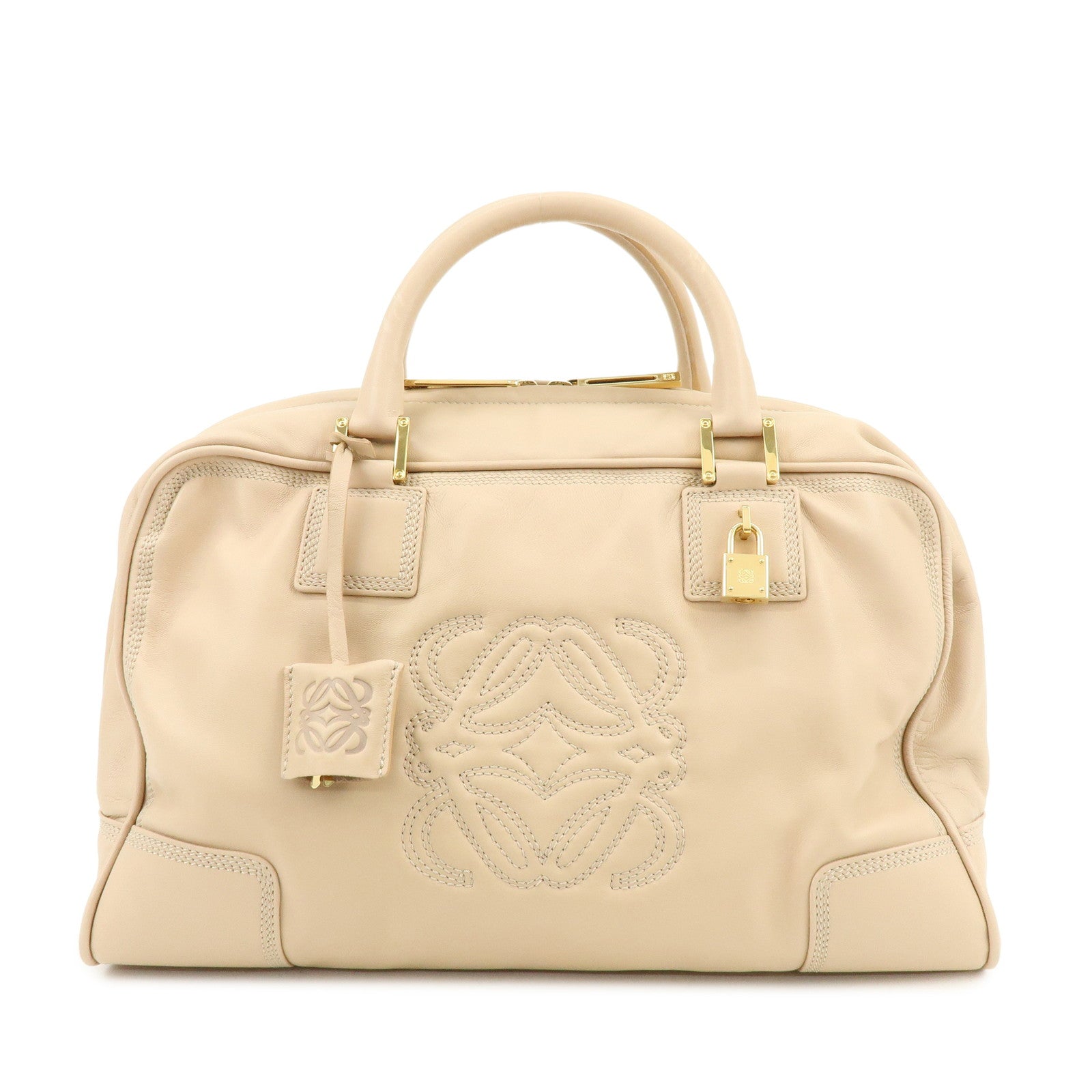 LOEWE Anagram Amazona 36 Nappa Leather Hand Bag Boston Bag Beige