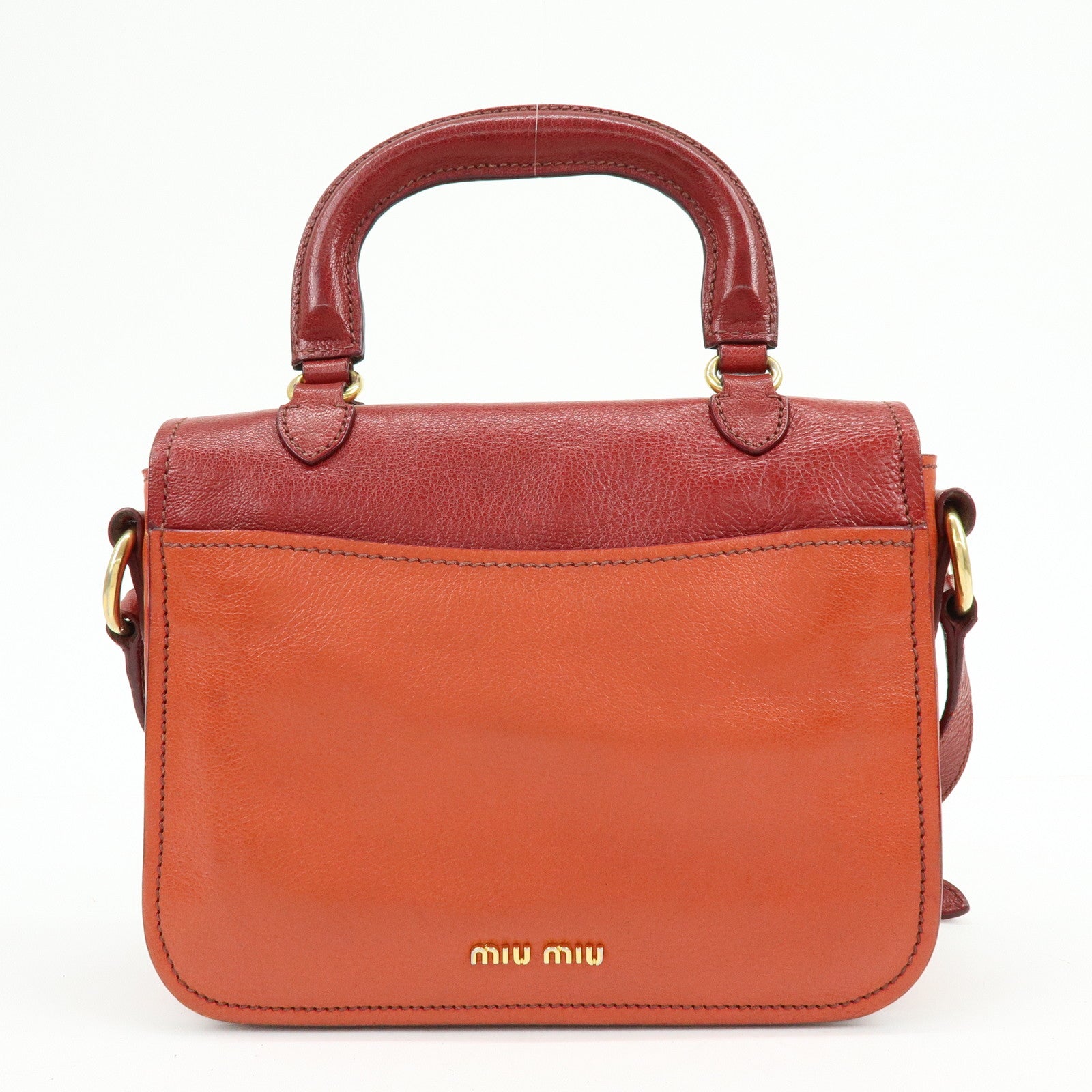 MIU MIU Madras Leather 2Way Bag Hand Bag Shoulder Bag Red Orange