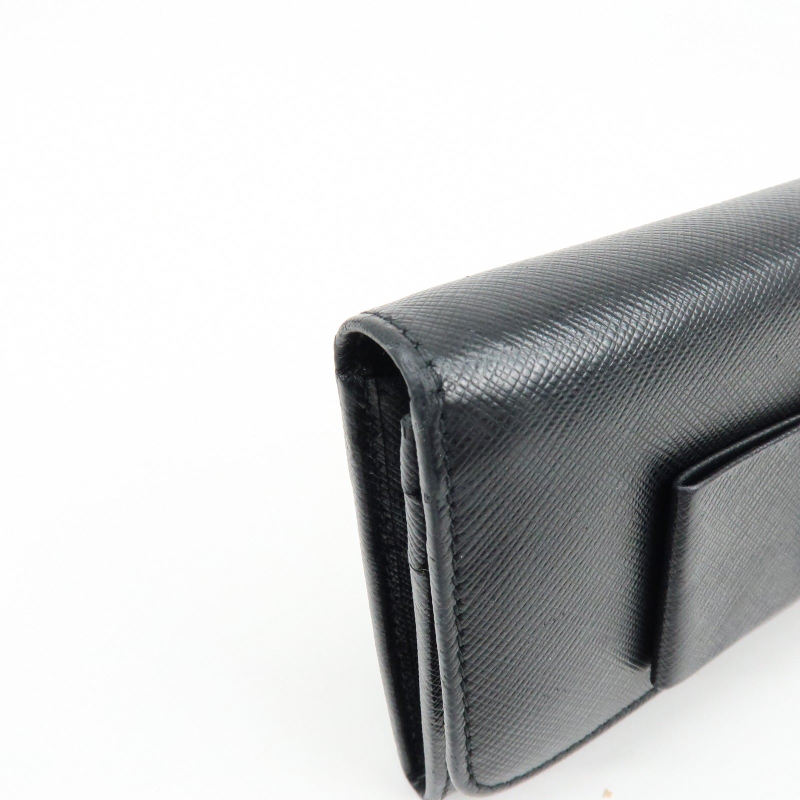 PRADA Saffiano Leather Ribbon Long Wallet Black