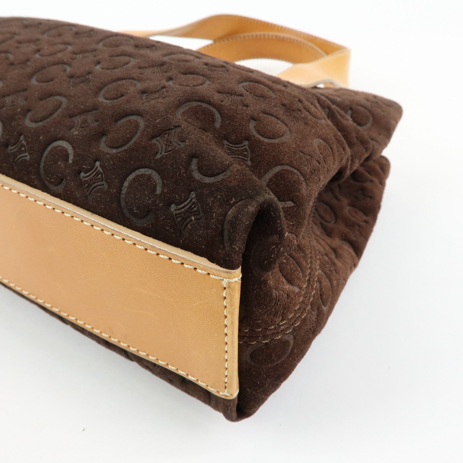 CELINE C Macadam Suede Leather Hand Bag Dark Brown