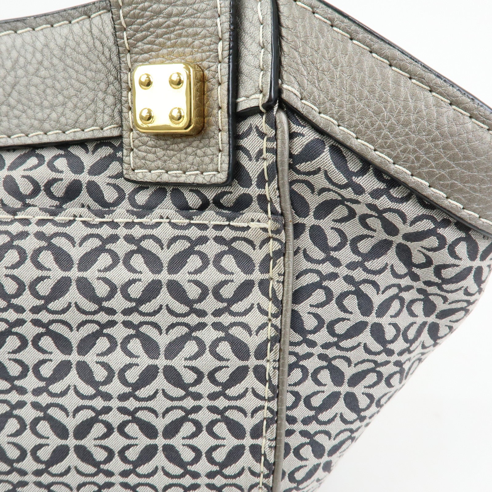 LOEWE New Road Line Repeat Anagram Canvas Calf Leather Hand Bag