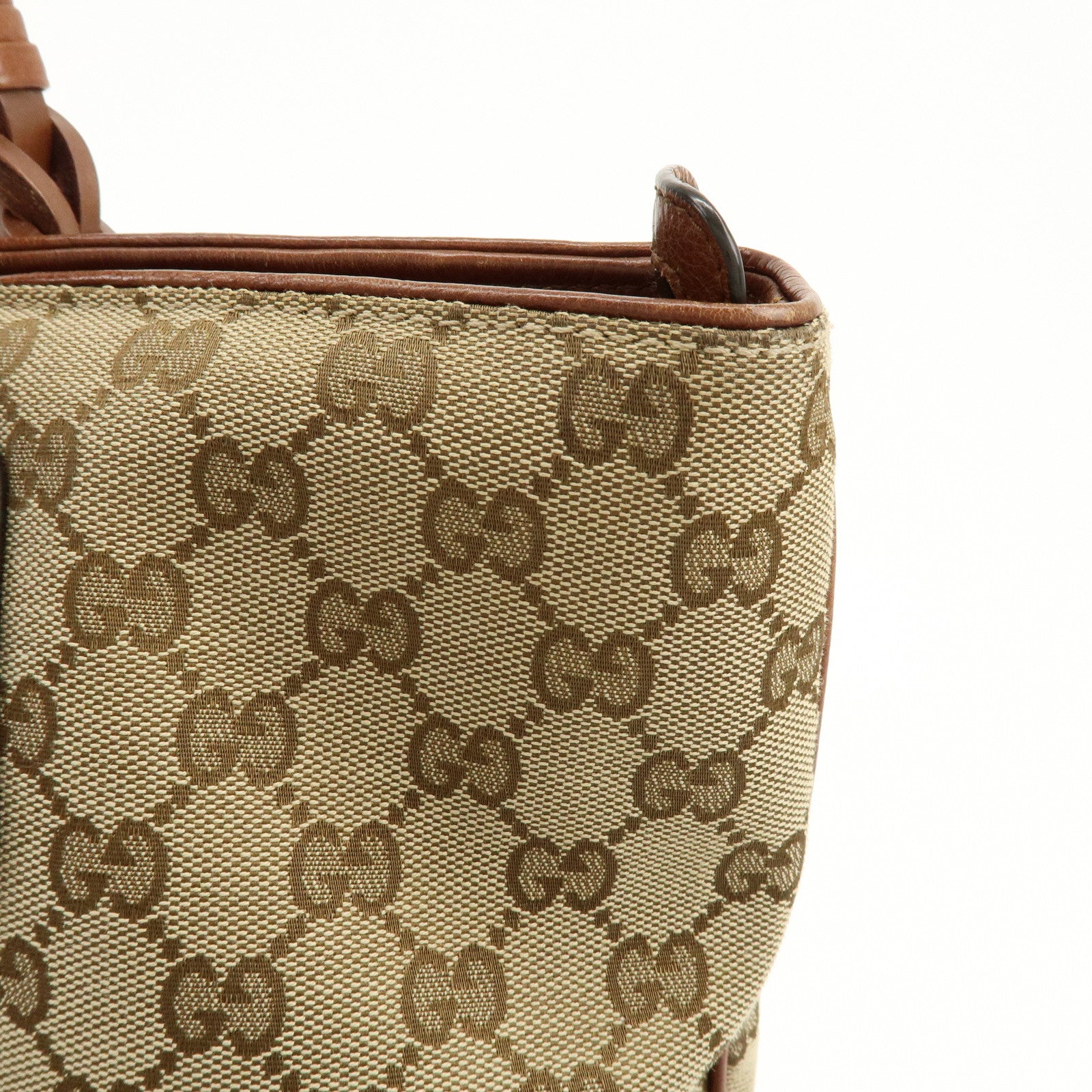 GUCCI GG Canvas Leather Shoulder Bag Tote Bag Beige Brown 323665