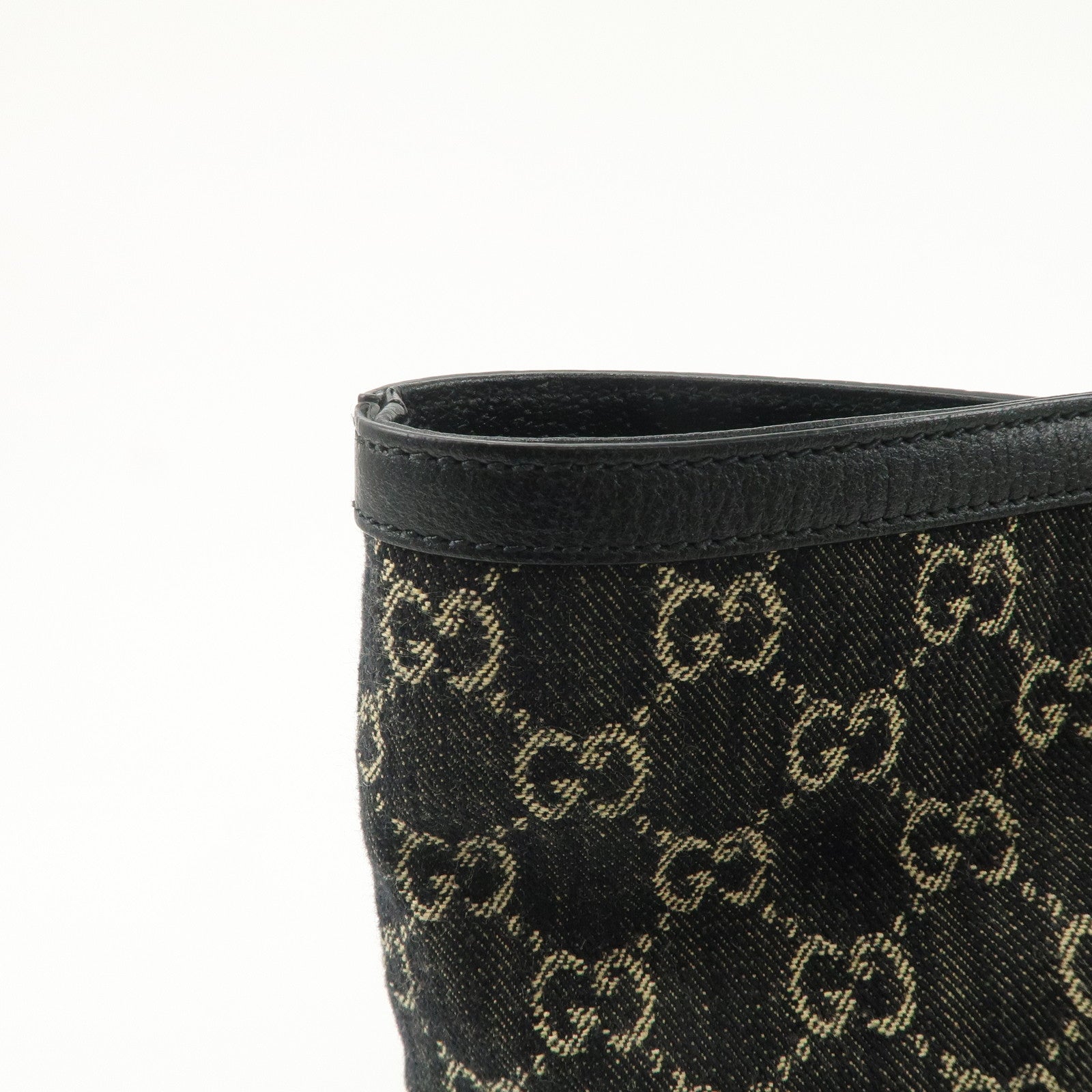 GUCCI GG Canvas Denim Medium Tote Bag Shoulder Bag Black 631685