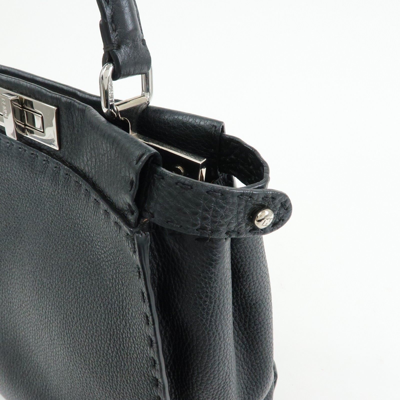 FENDI Peekaboo Selleria Leather 2Way Hand Shoulder Bag Black 8BN290