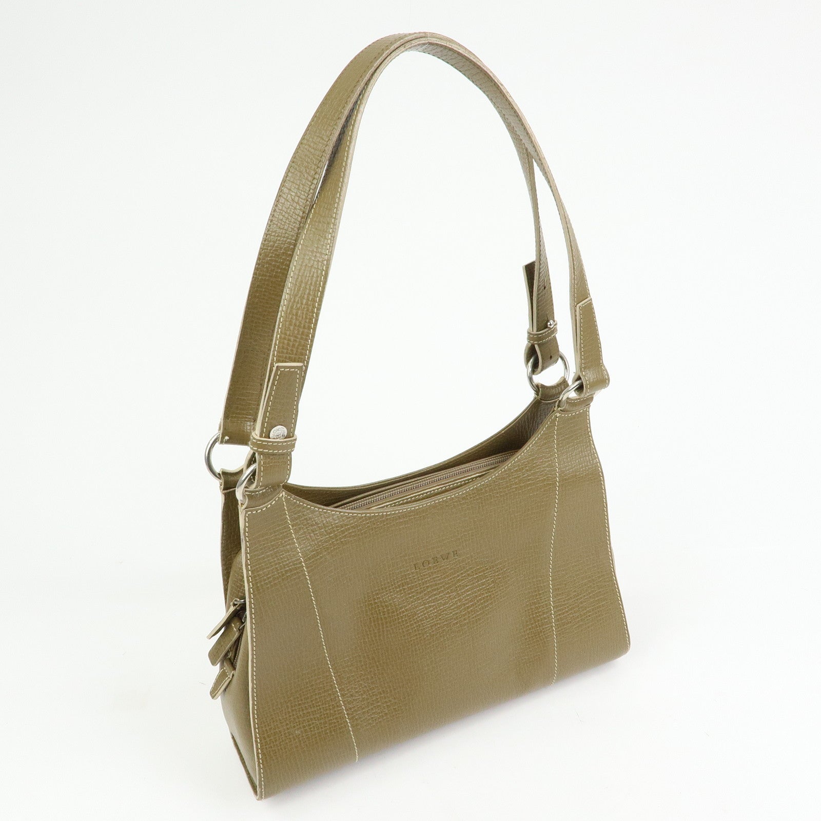 LOEWE Logo Leather Shoulder Bag Hand Bag Khaki