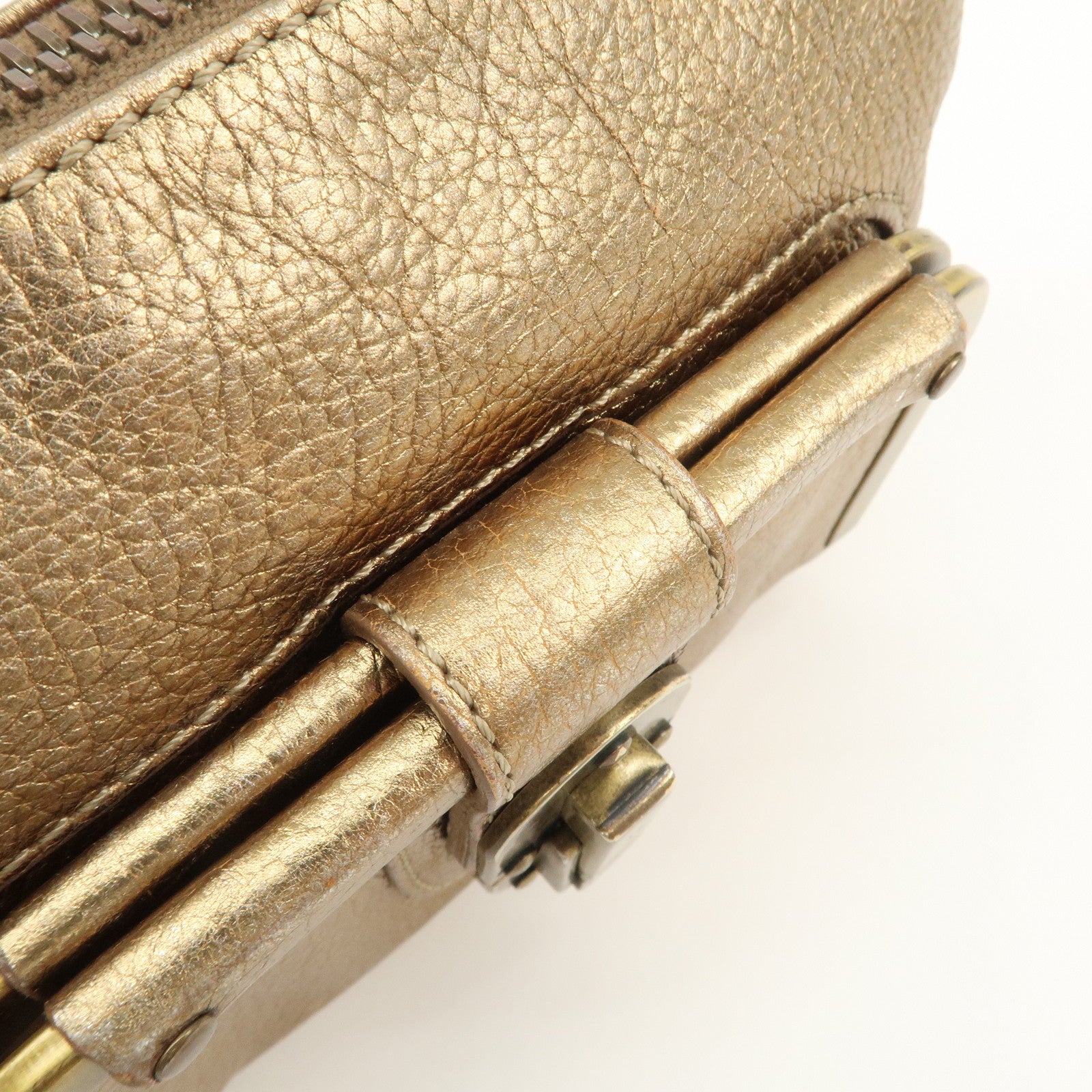 Chloe Logo Leather Shoulder Bag Hand Bag Gold Used