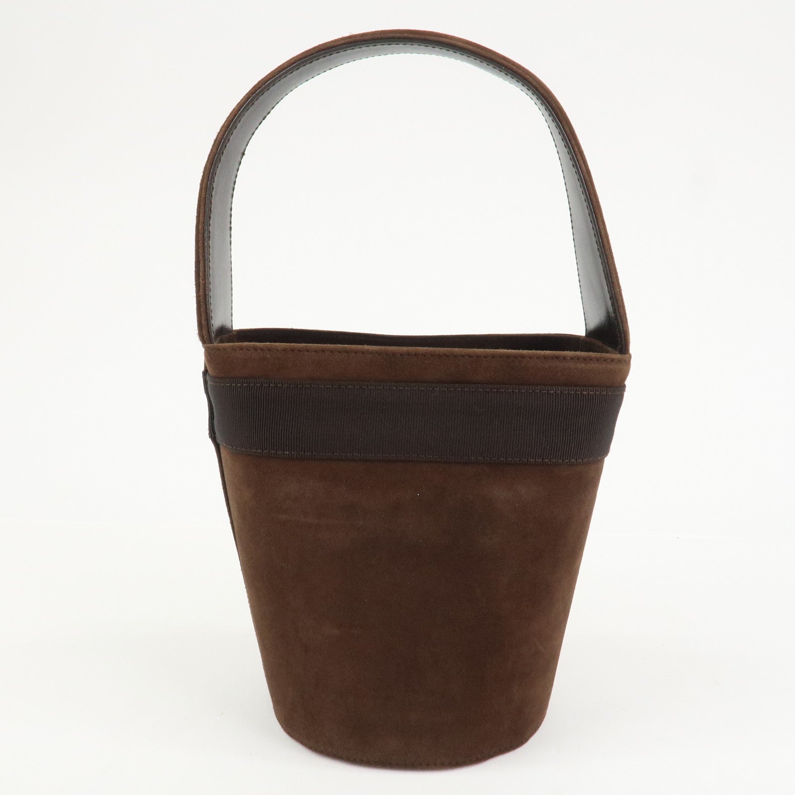 Ferragamo Vara Ribbon Suede Leather Hand Bag Brown Gold