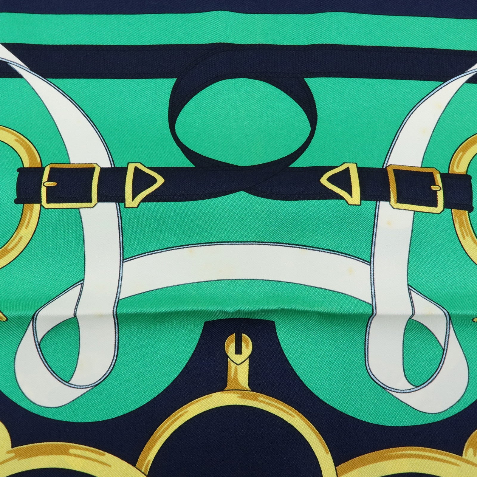 HERMES Carre 90 Silk 100% Scarf  Eperon d'or Navy Green Gold
