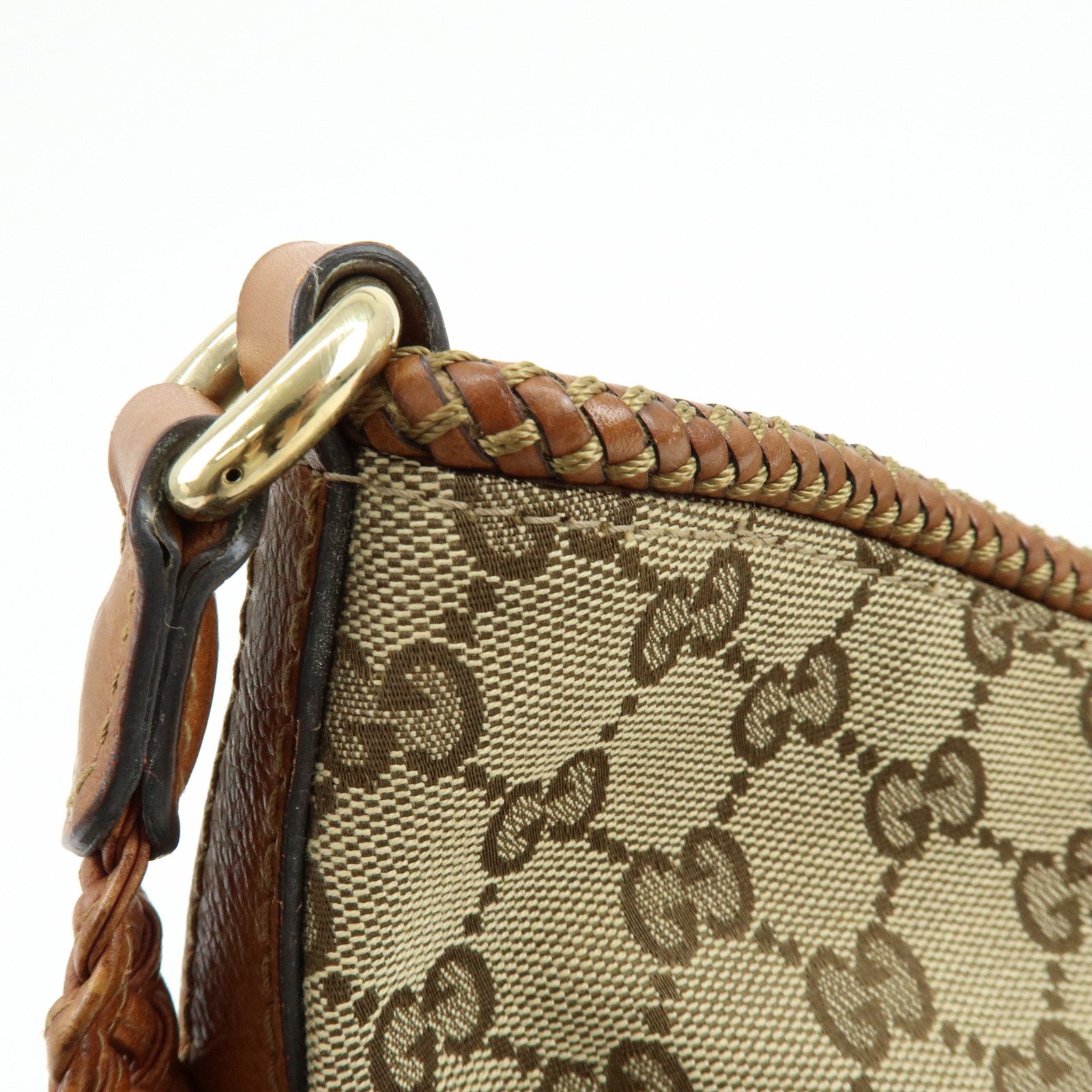 GUCCI Marrakech GG Canvas Leather Shoulder Bag Brown 257026