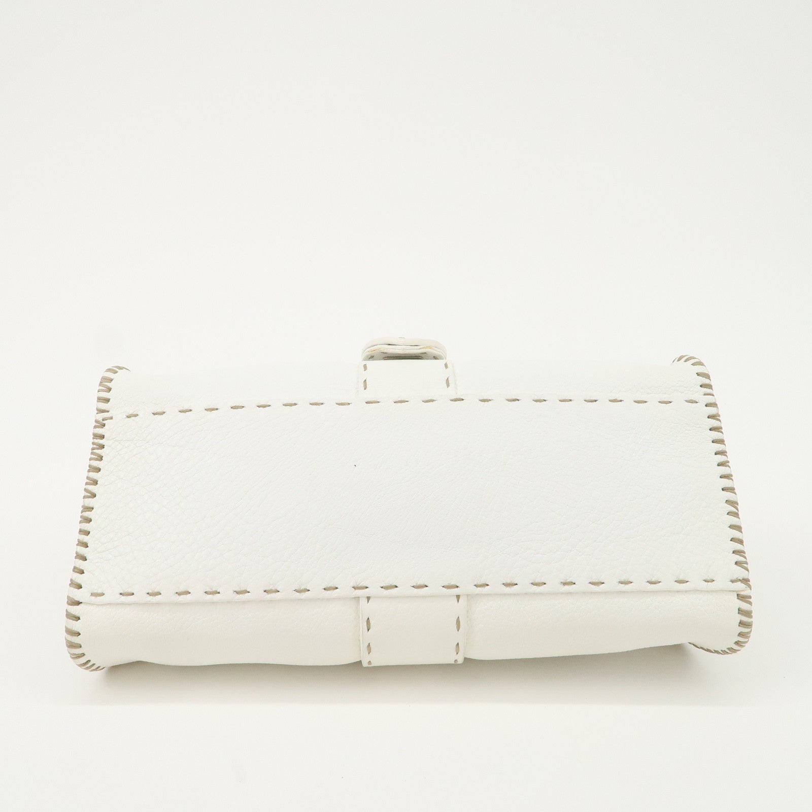 FENDI Seleria Leather Hand Bag White Silver HDW 8BR439