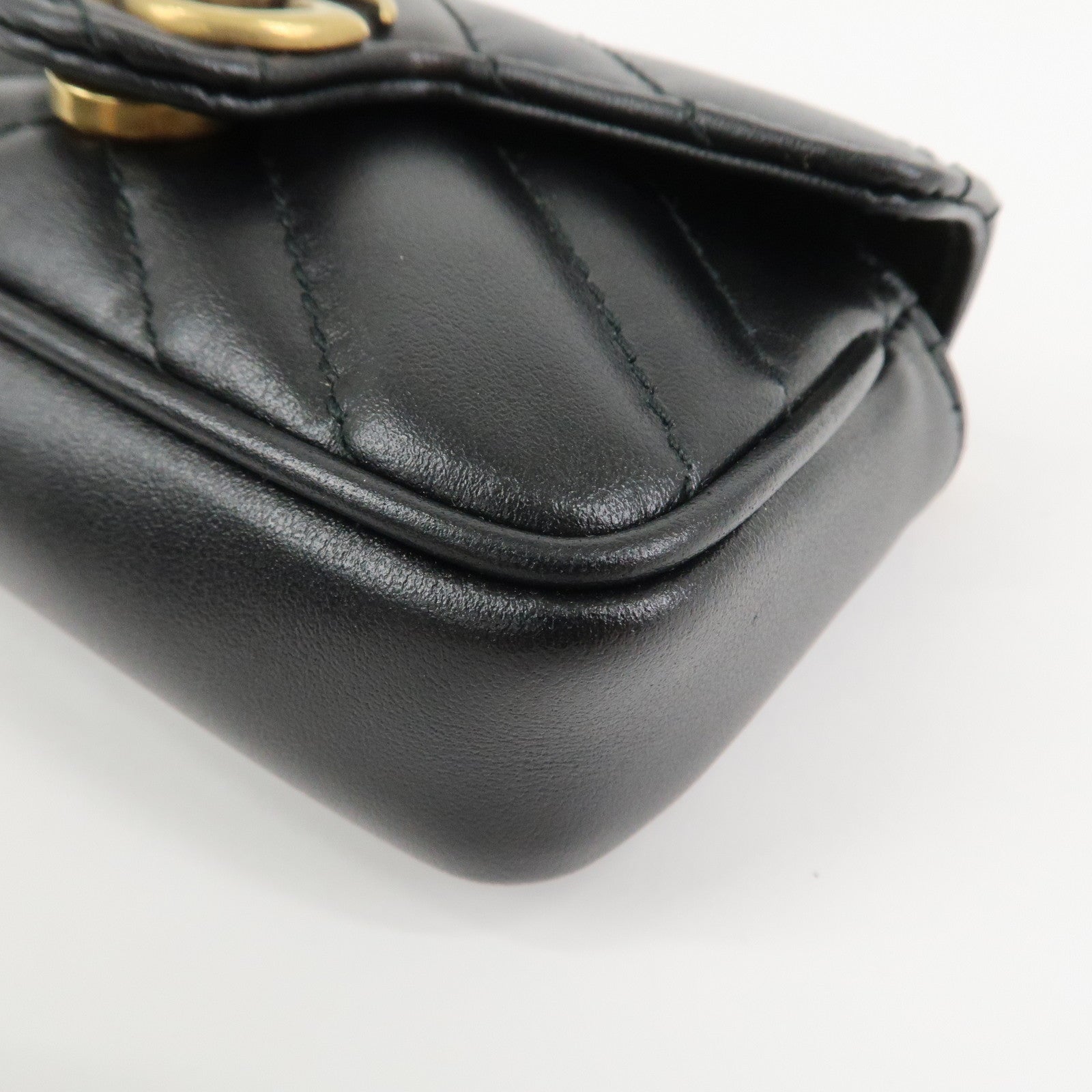 GUCCI GG Marmont Leather Chain Hand Bag Black 575161