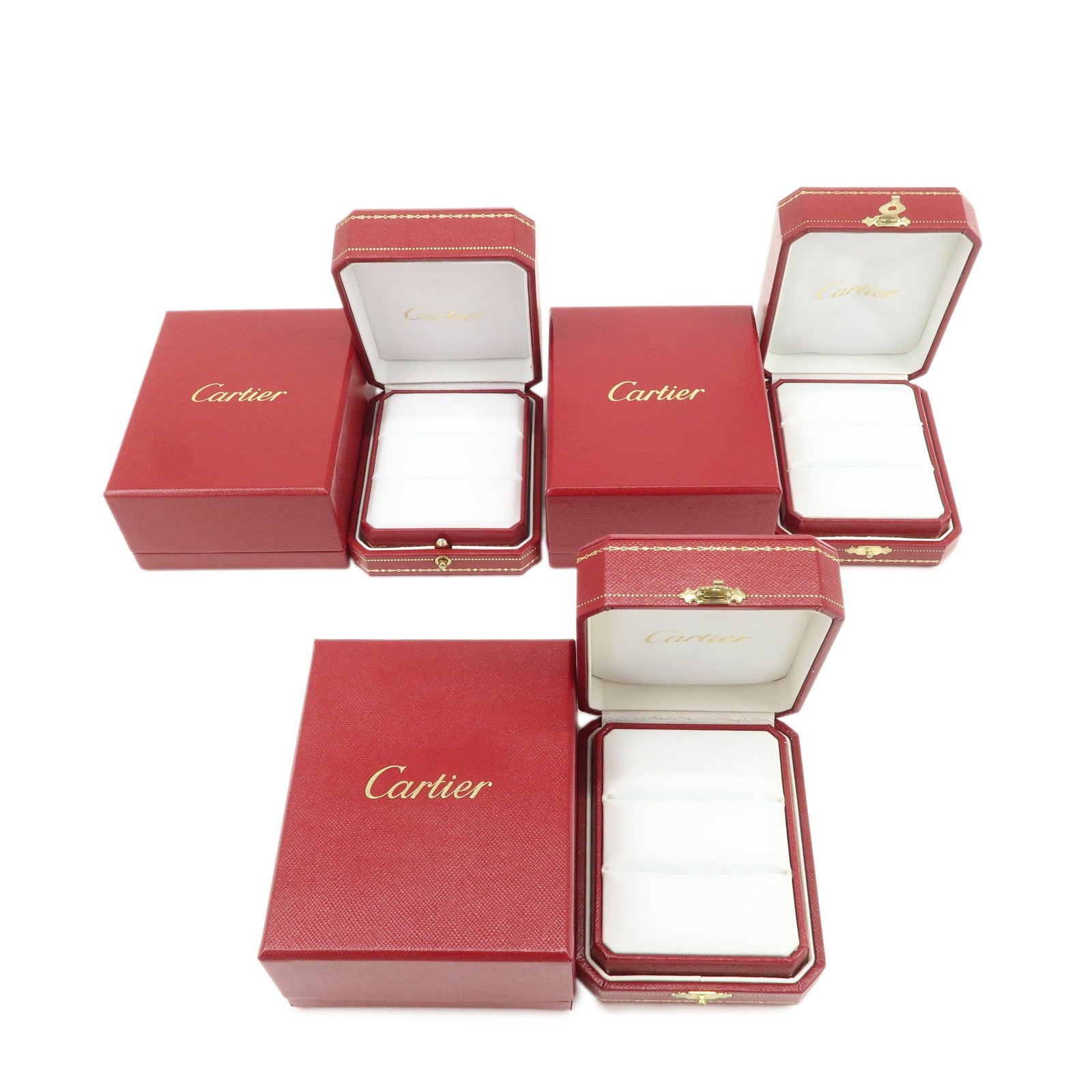 Cartier Set of 3 Jewelry Boxes Pair Ring Boxes Red Gold