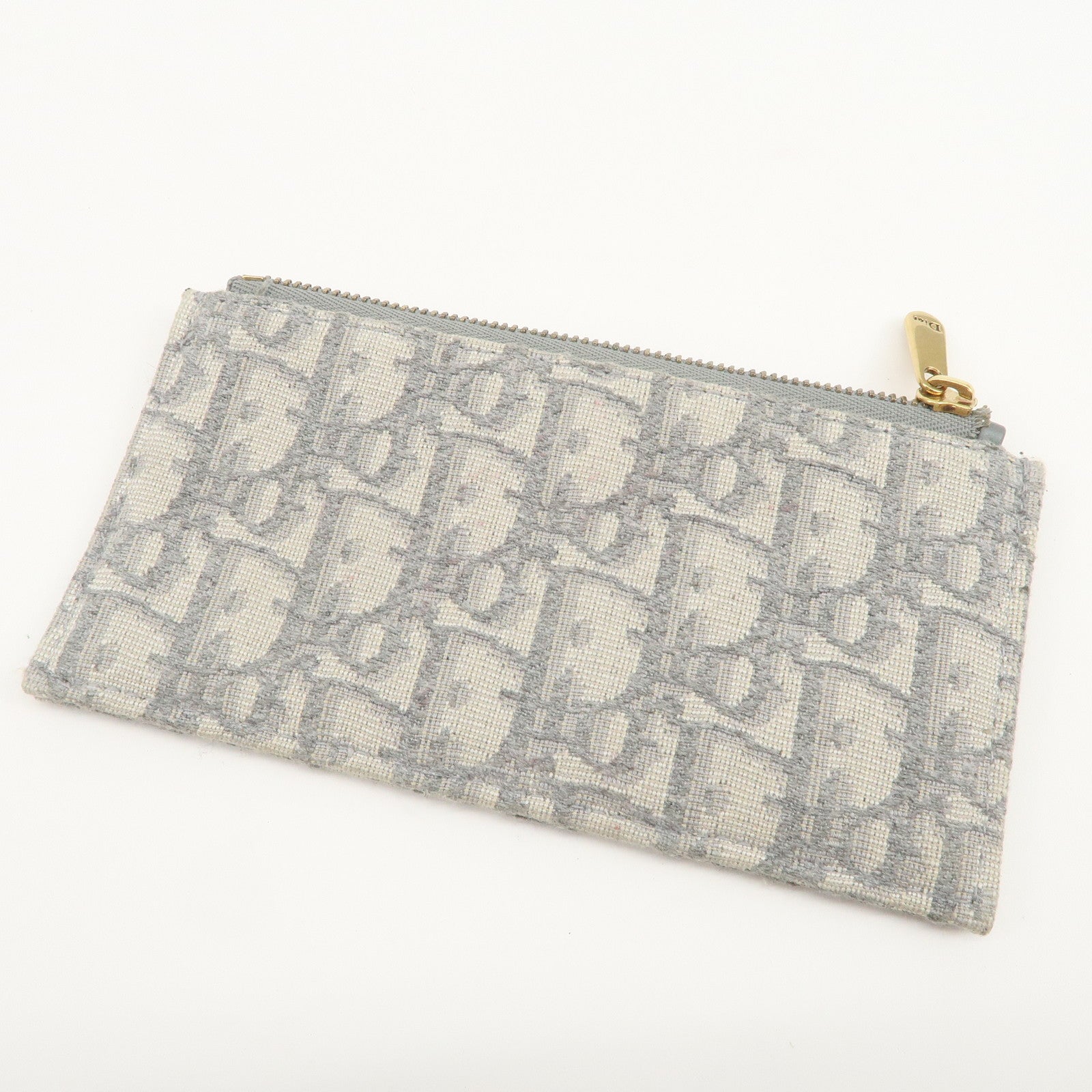Christian Dior Oblique Jacquard Calf Leather Chain Wallet Gray WOC