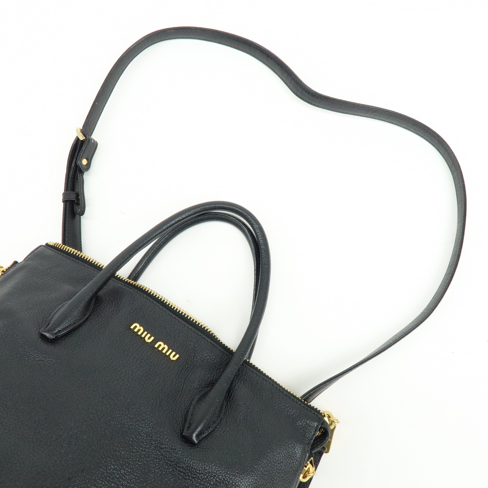 MIU MIU Leather 2Way Bag Hand Bag Shoulder Crossbody Bag Black