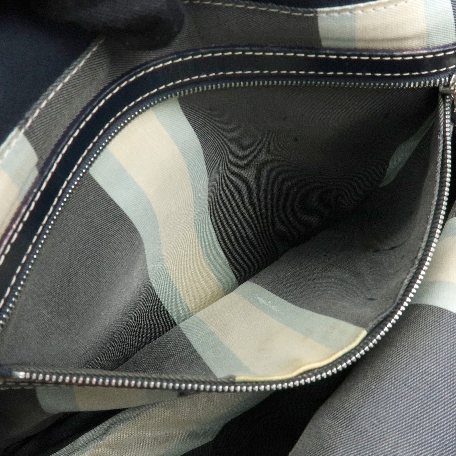 FENDI Canvas Leather Hand Bag Tote Bag Navy