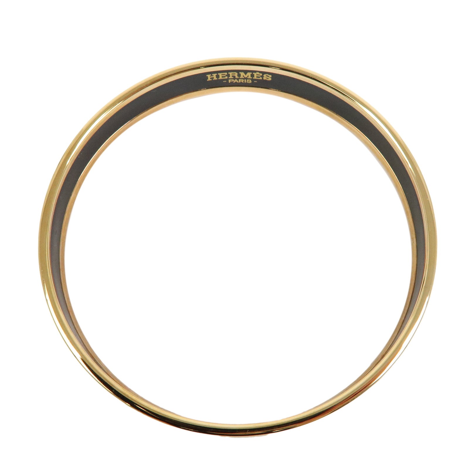 HERMES Email PM Gold Plated Bracelet Bangle White Orange Gold