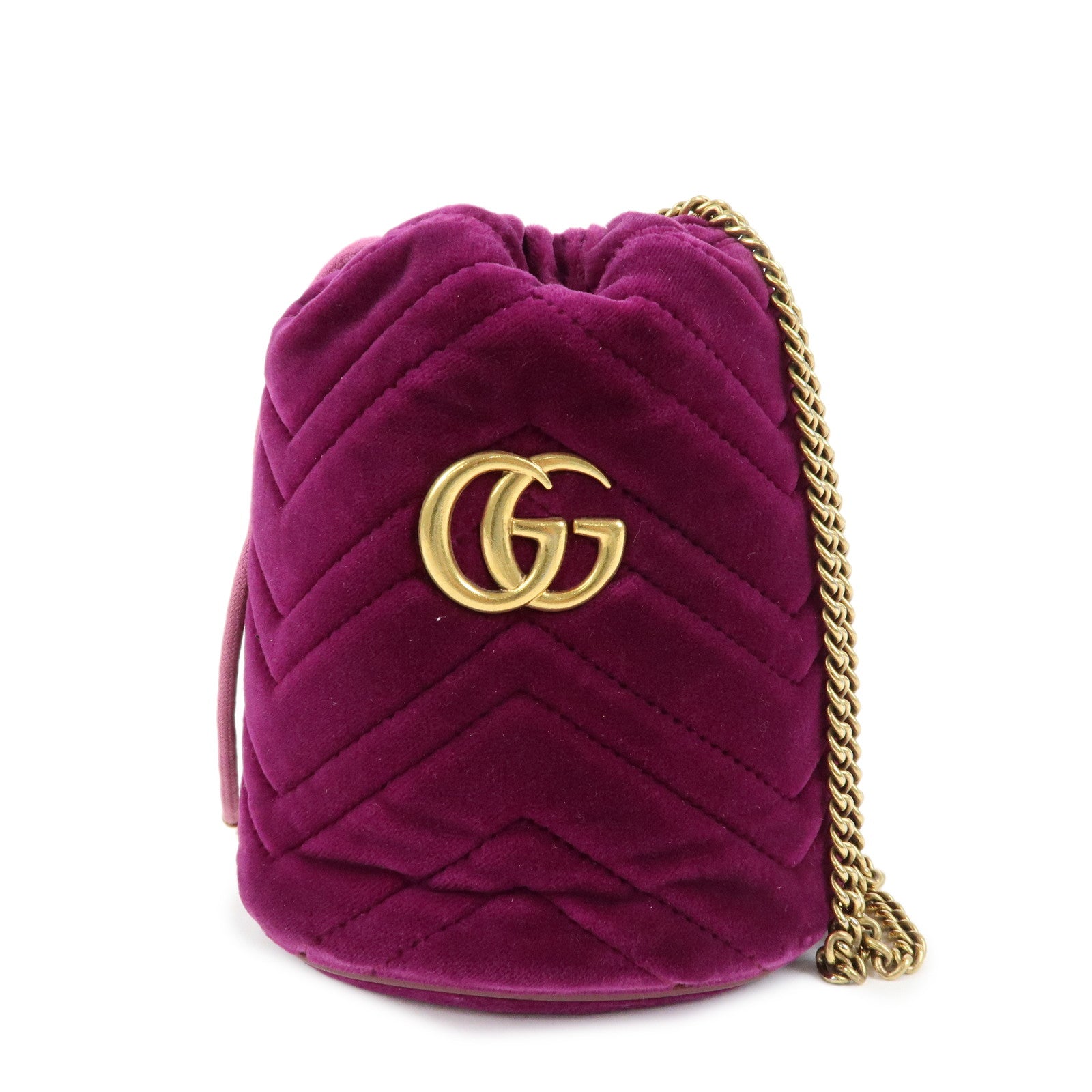 GUCCI GG Marmont Velvet Leather Small Bucket Chain Bag 575163