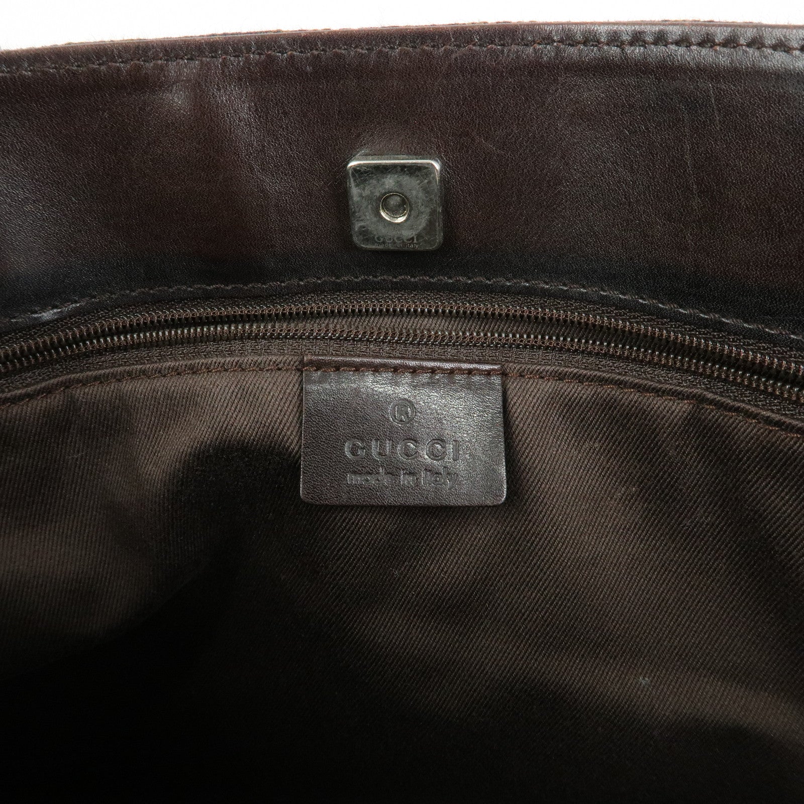 GUCCI GG Canvas Leather Hand Bag Tote Bag Dark Brown 73983