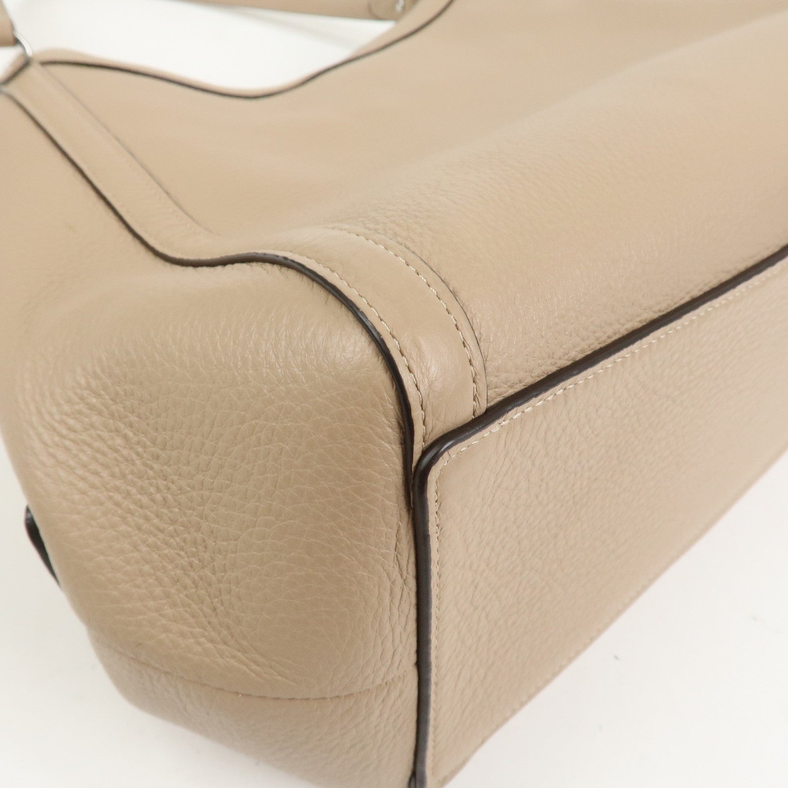 COACH Logo Leather Shoulder Bag Hand Bag Beige