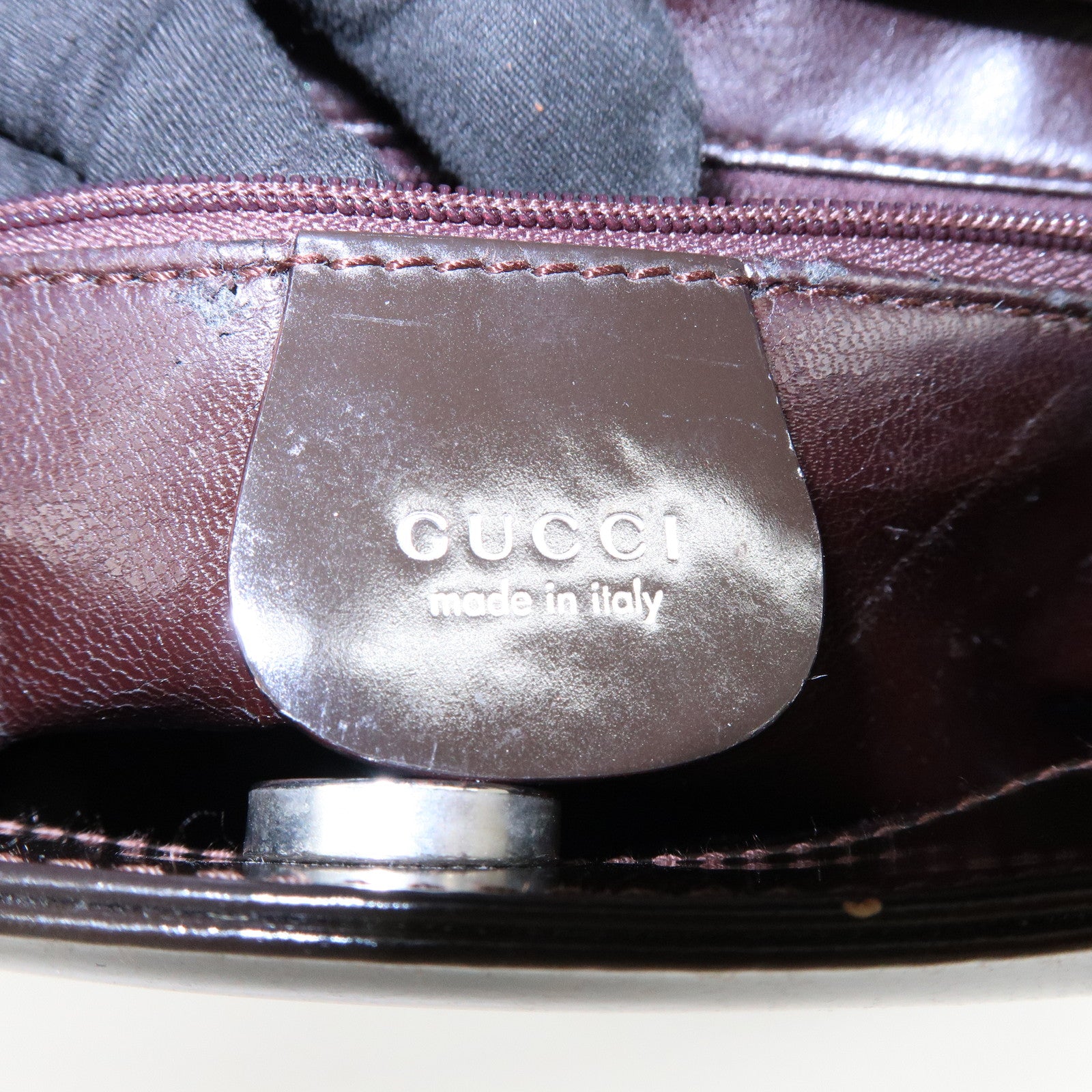 GUCCI Interlocking G Patent Leather 2Way Bag Dark Brown 000・2058