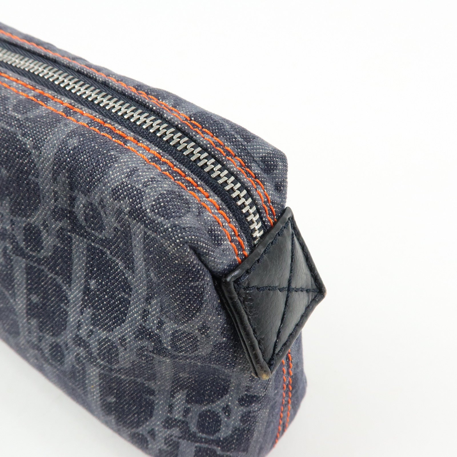 Christian Dior Trotter Flight Line Denim Leather Pouch Navy Orange