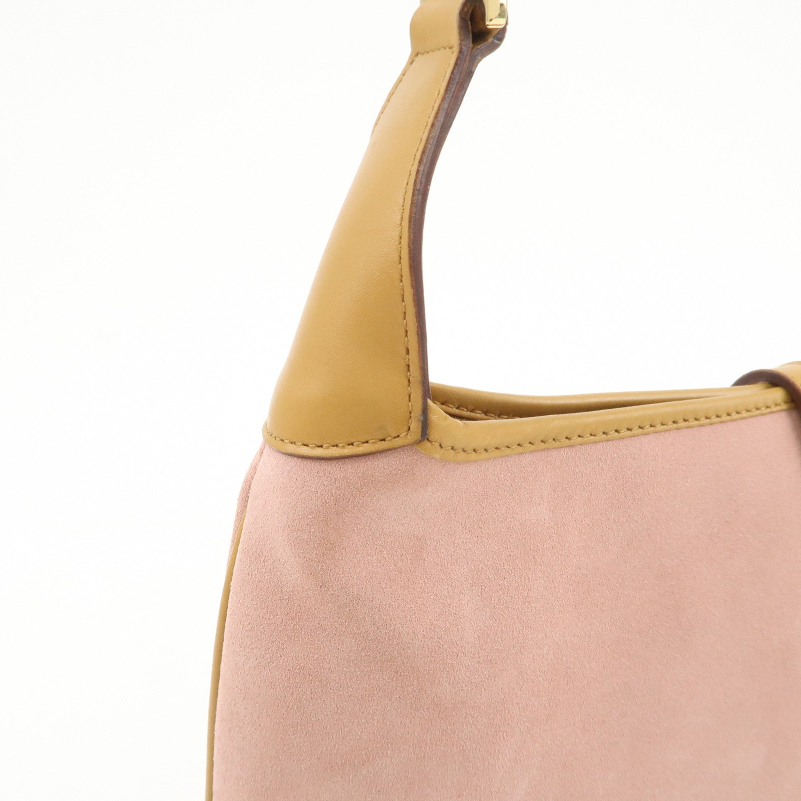 GUCCI Bamboo Kandinsky Suede Shoulder Bag Pink Beige 001.4060
