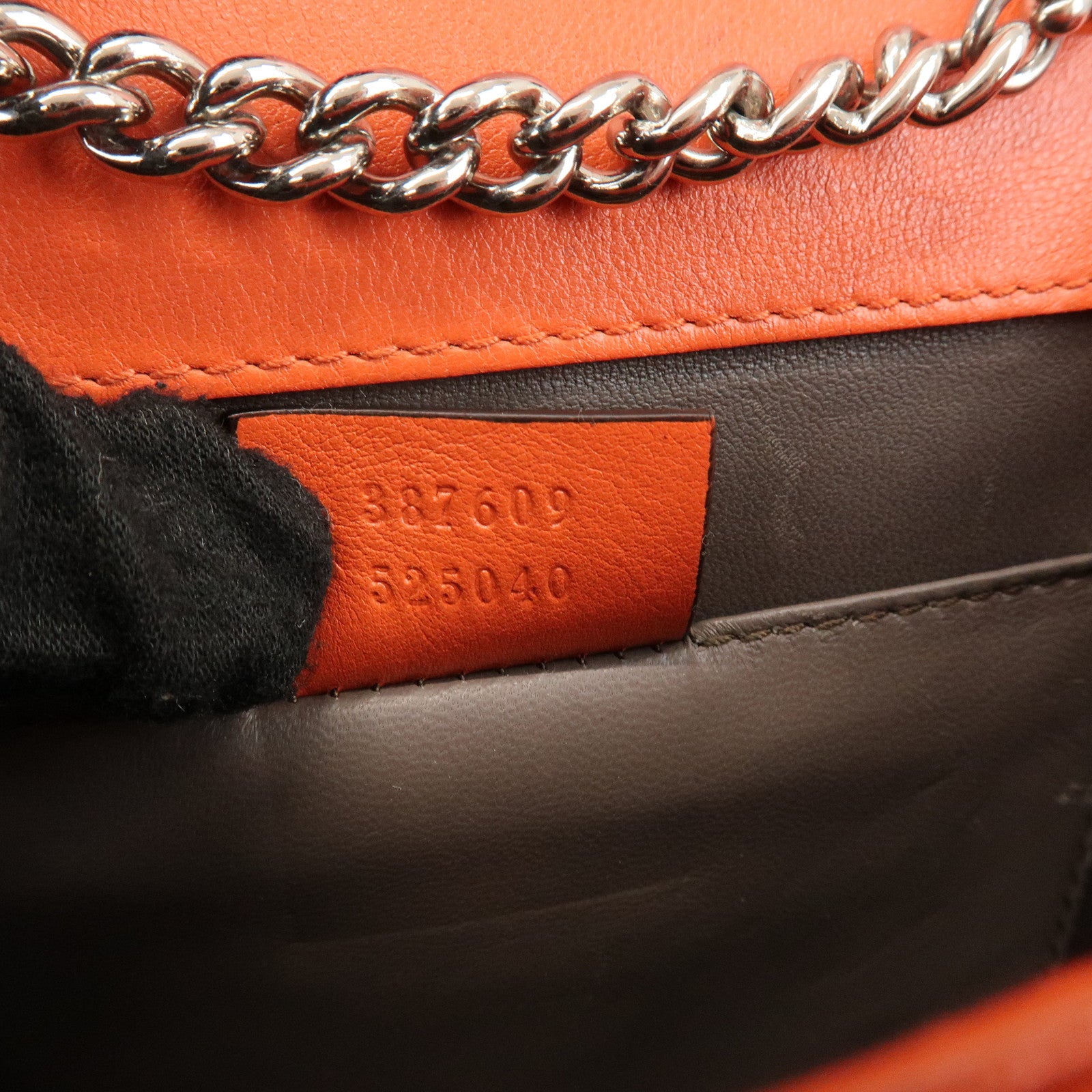 GUCCI Interlocking G Patent Leather Chain ShoulderBag Orange 387609