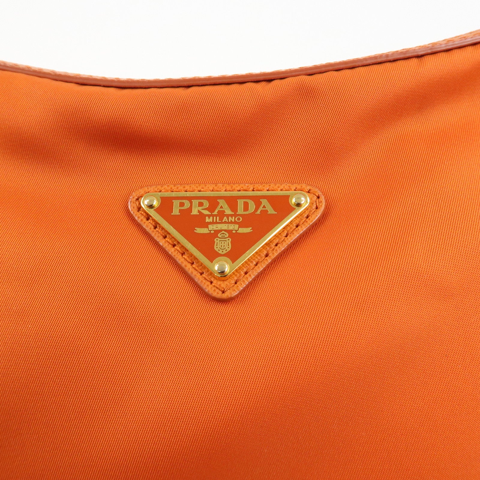 PRADA Triangle Logo Nylon Leather 2Way Shoulder Bag Orange Used