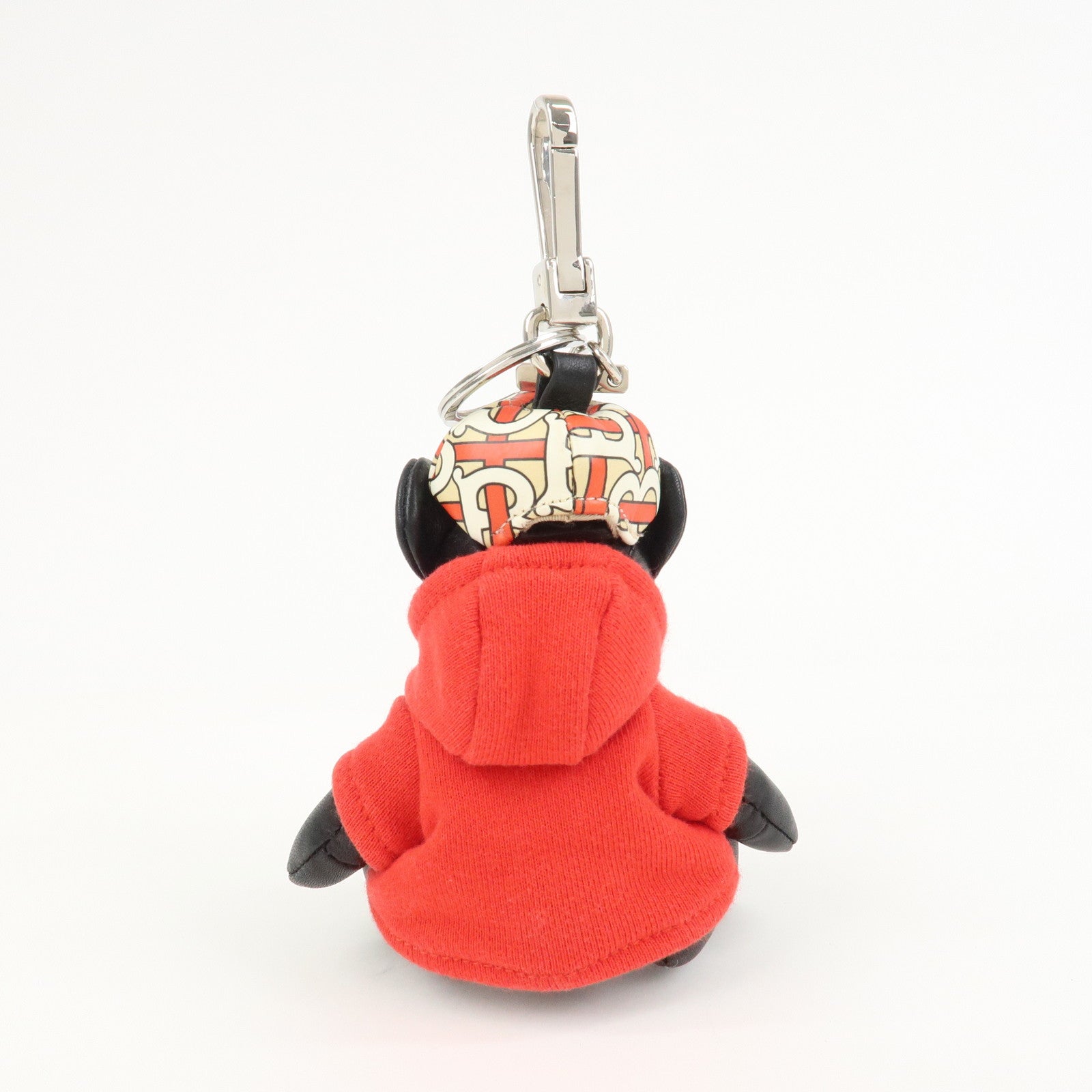 BURBERRY Thomas Bear Leather Bag Charm Key Holder Black Red