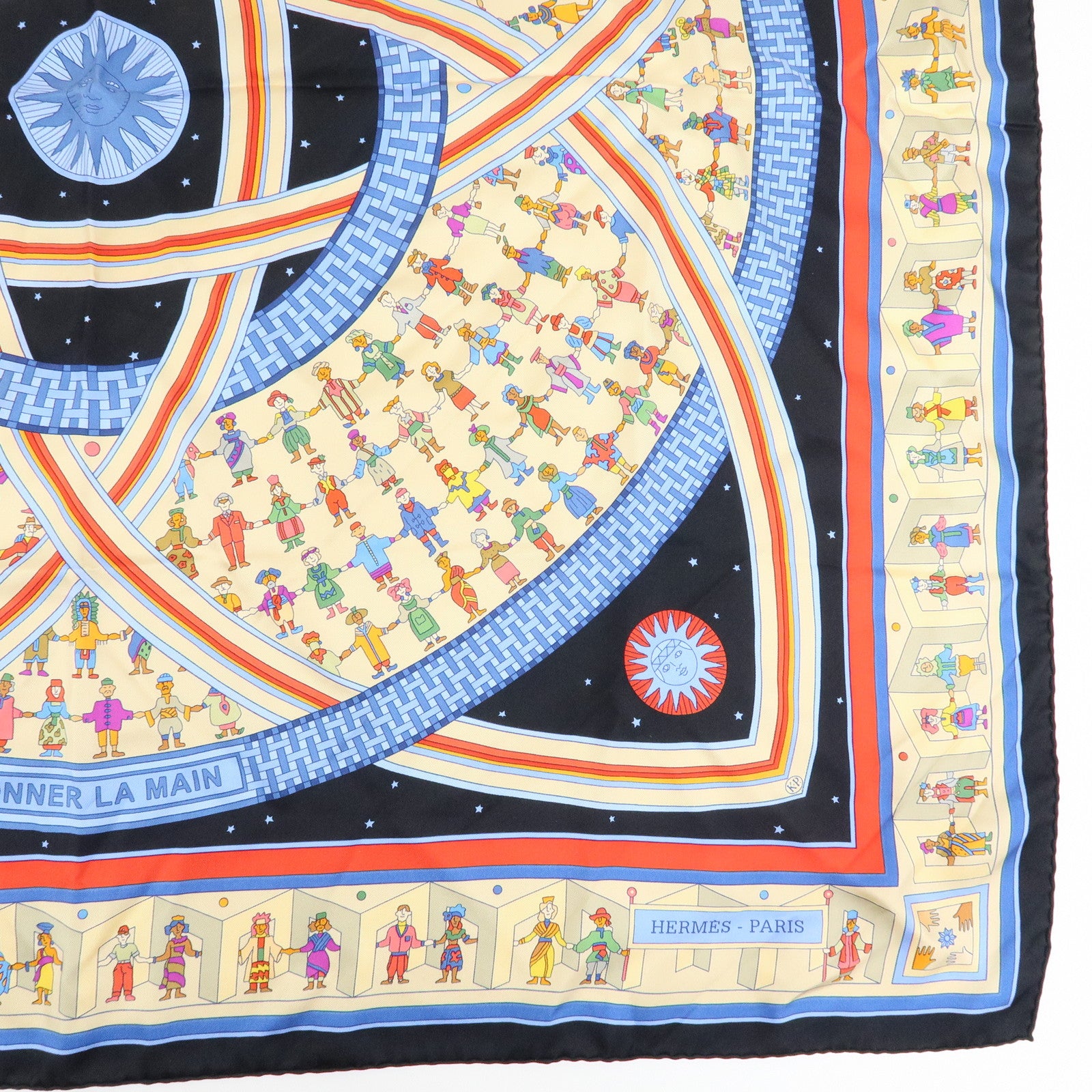 HERMES Carre 90 Silk 100% Scarf DONNER LA MAIN Black Beige