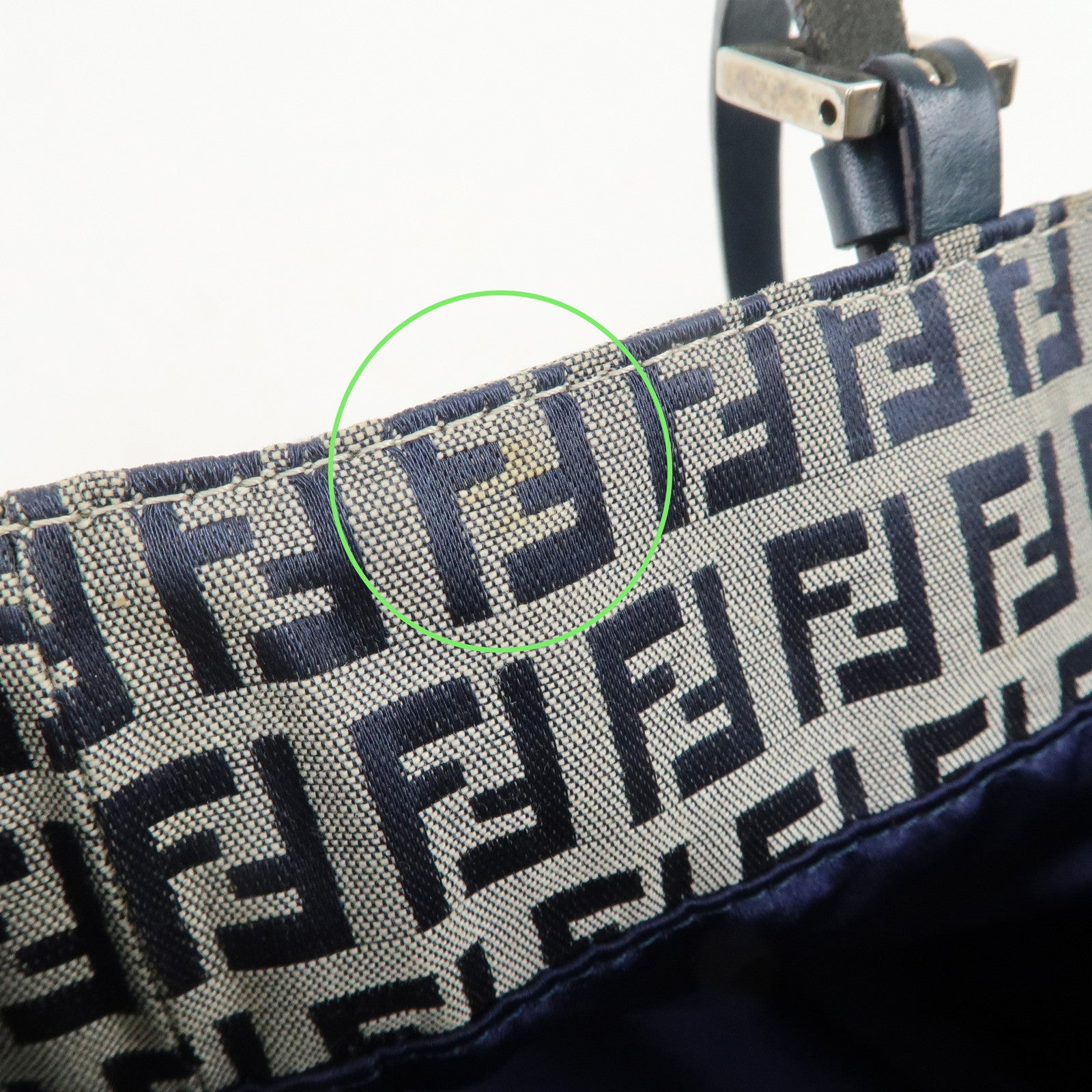 FENDI Zucchino Canvas Leather Tote Bag Shoulder Bag Navy Gray