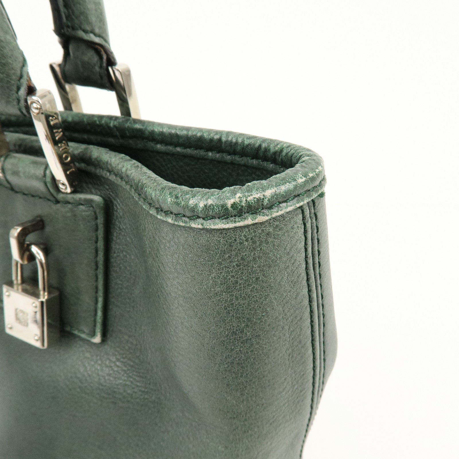 LOEWE Anagram Leather Tote Bag Hand Bag Green