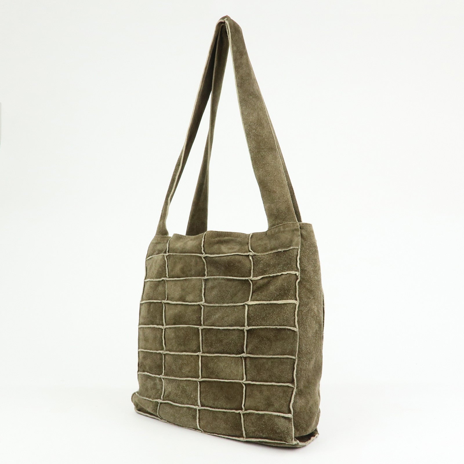 CHANEL Logo Suede Shoulder Bag Hand Bag Tote Bag Khaki