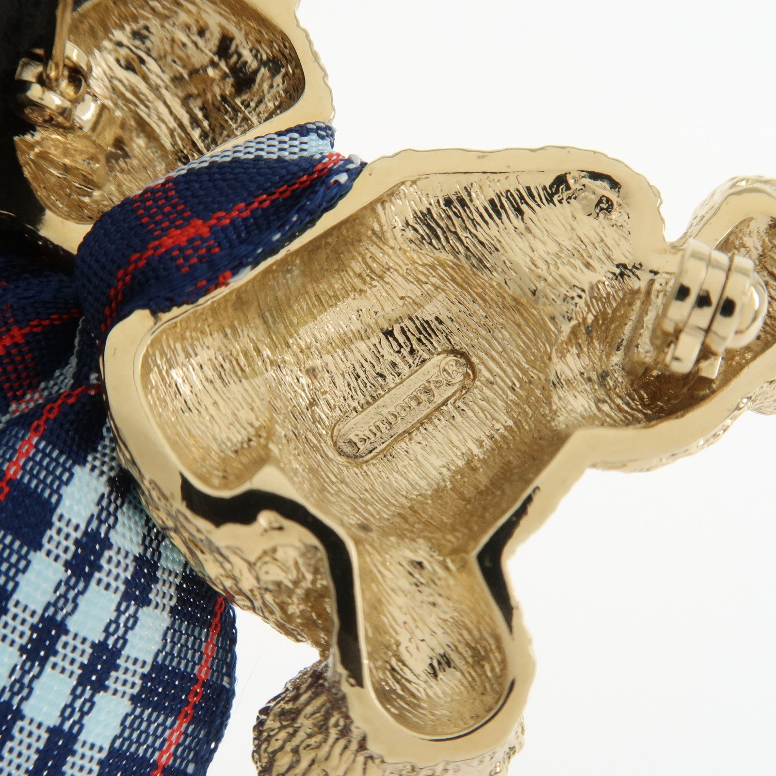 BURBERRY Plaid Metal Brooch Bear Gold