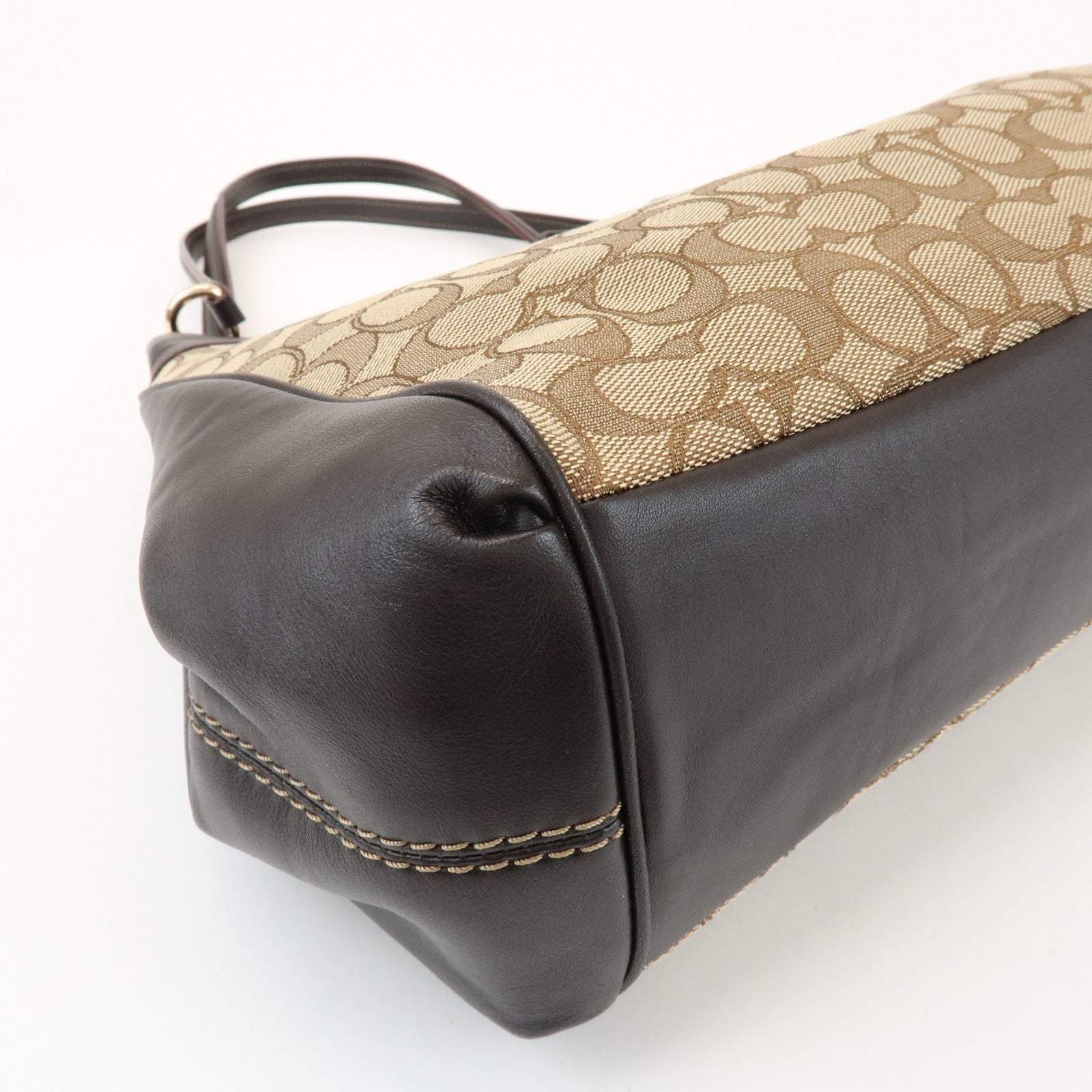 COACH Signature Logo Canvas Leather Shoulder Bag Hand Bag Brown