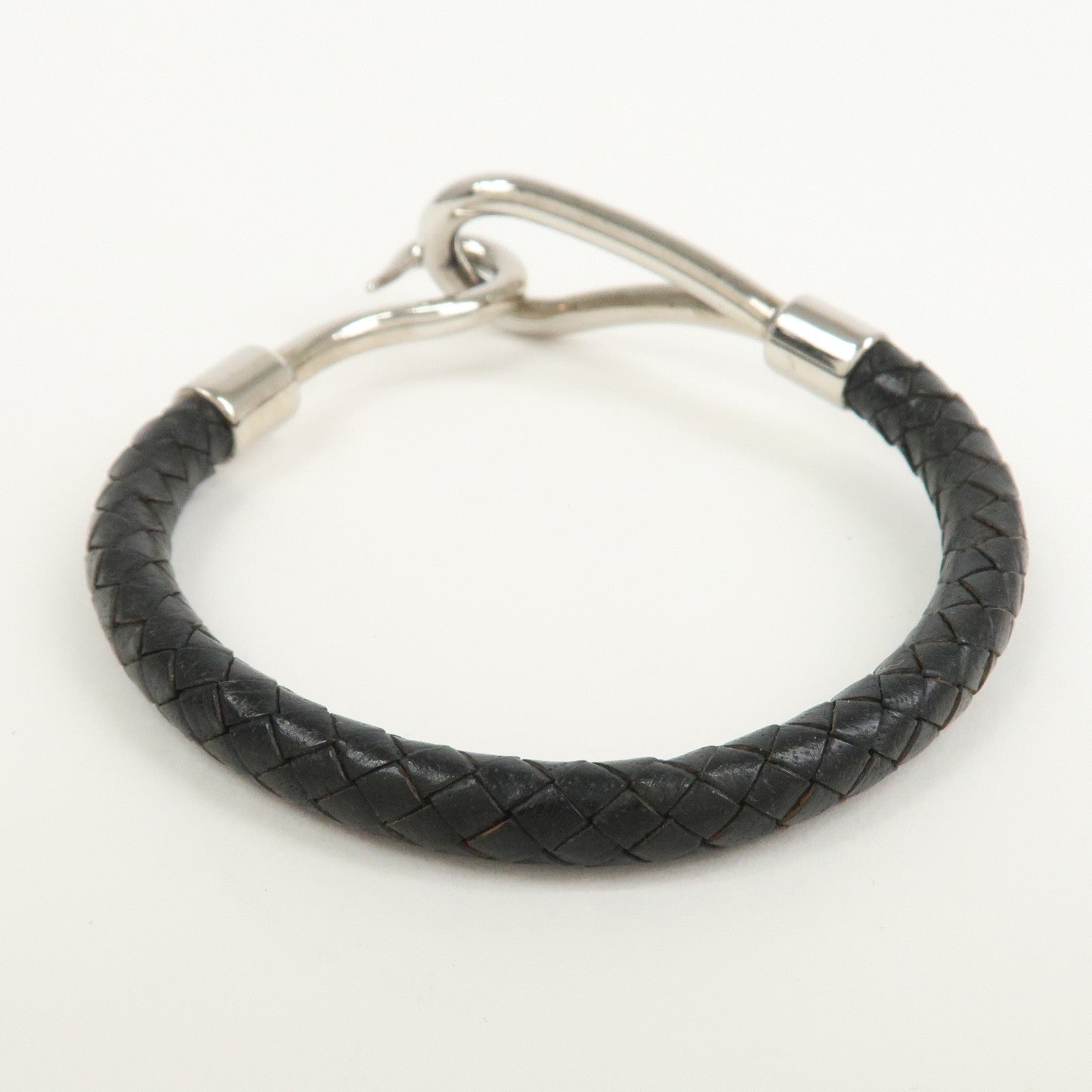 HERMES Jumbo Leather Metal Choker Bracelet Black