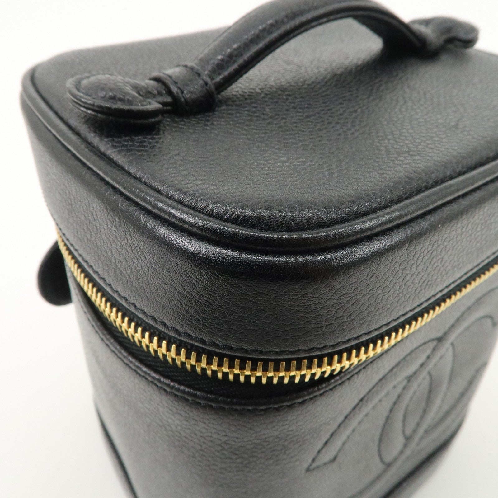 CHANEL COCO Mark Caviarskin Vanity Bag Hand Bag Cosmetic Bag Black A01998