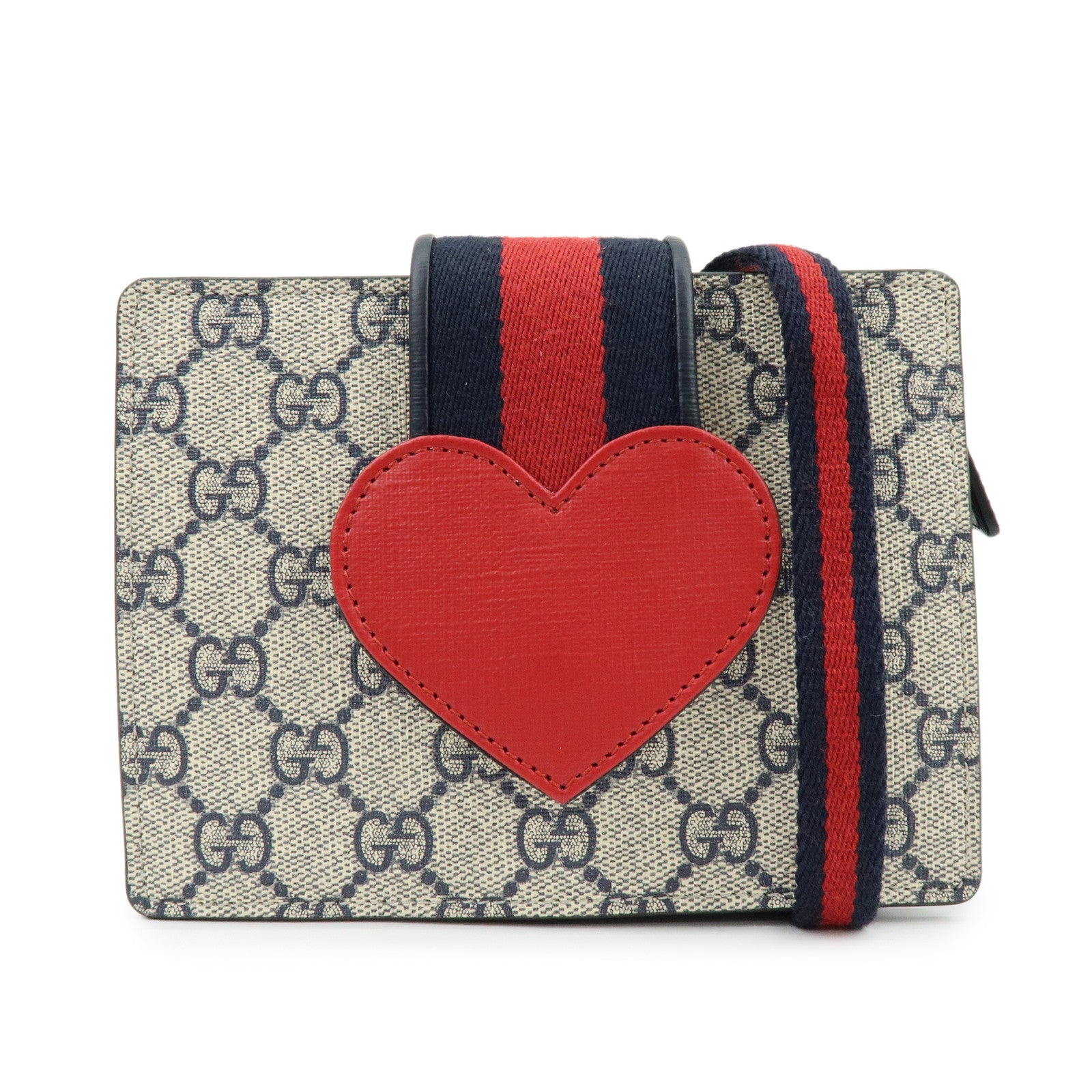 GUCCI Sherry Heart GG Supreme Shoulder Bag Beige Navy 293830